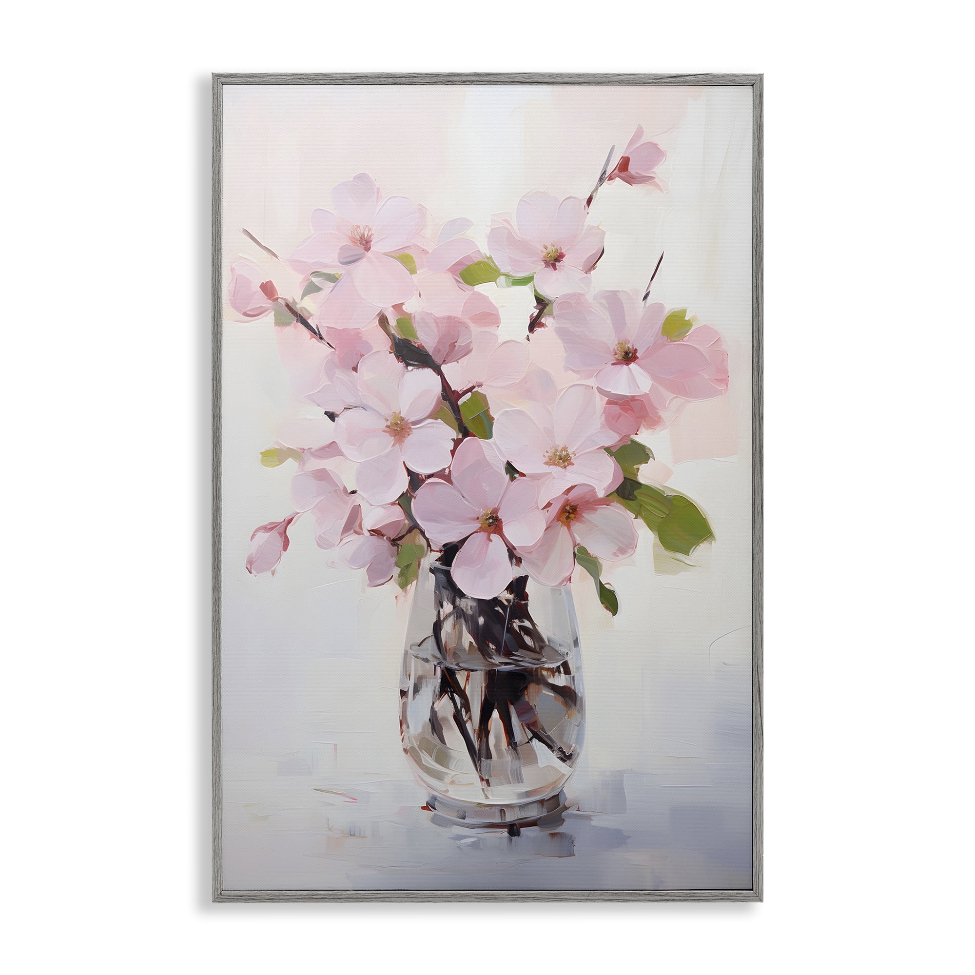 Stupell Industries Rosy Flower Vase Botanical & Floral Painting Gray Framed Art Print Wall Art, 12 x 18