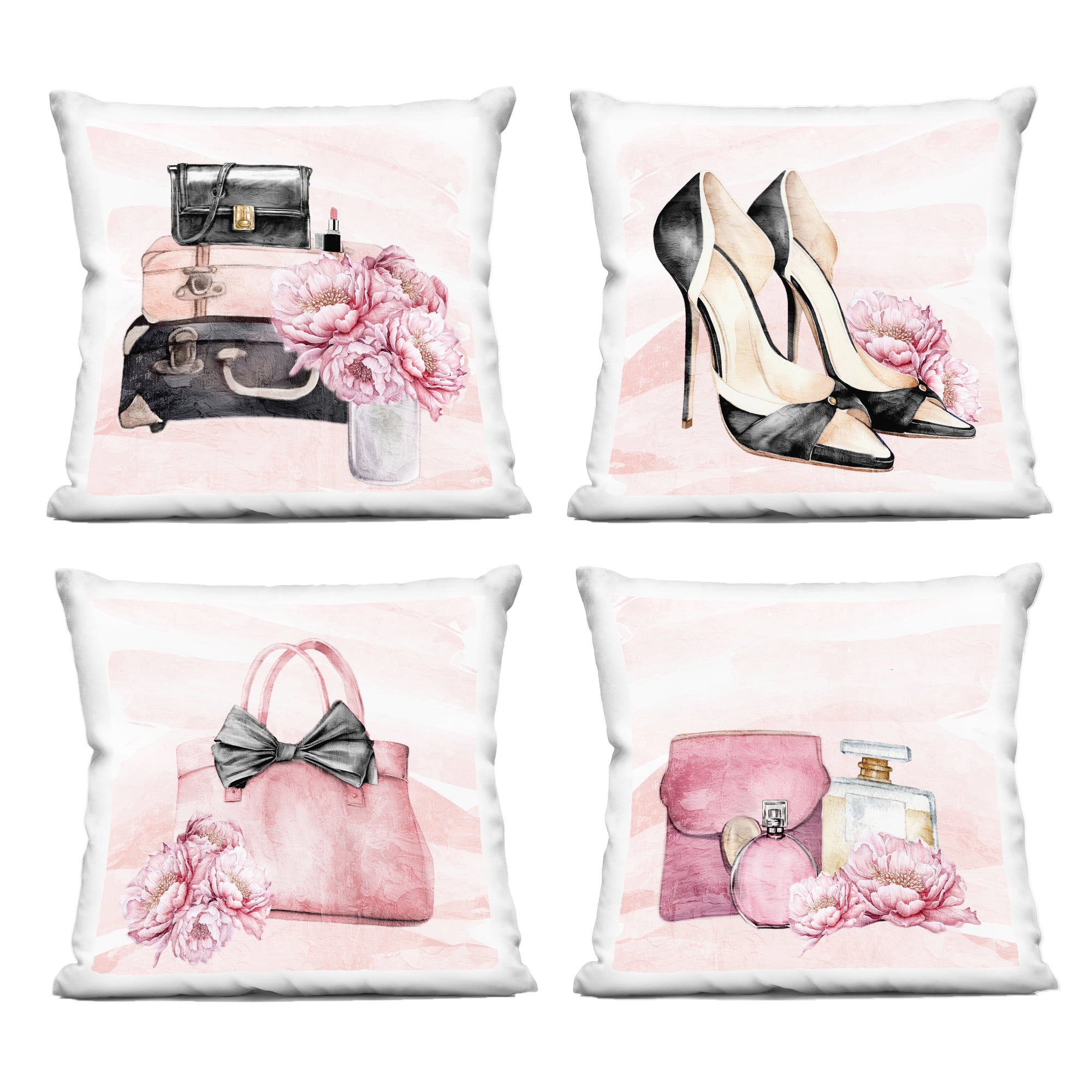 Stupell Industries Rosy Glam Time 4 Piece Decorative Printed Throw Pillow Set, design by Kim Allen, 18 x 7 x 18