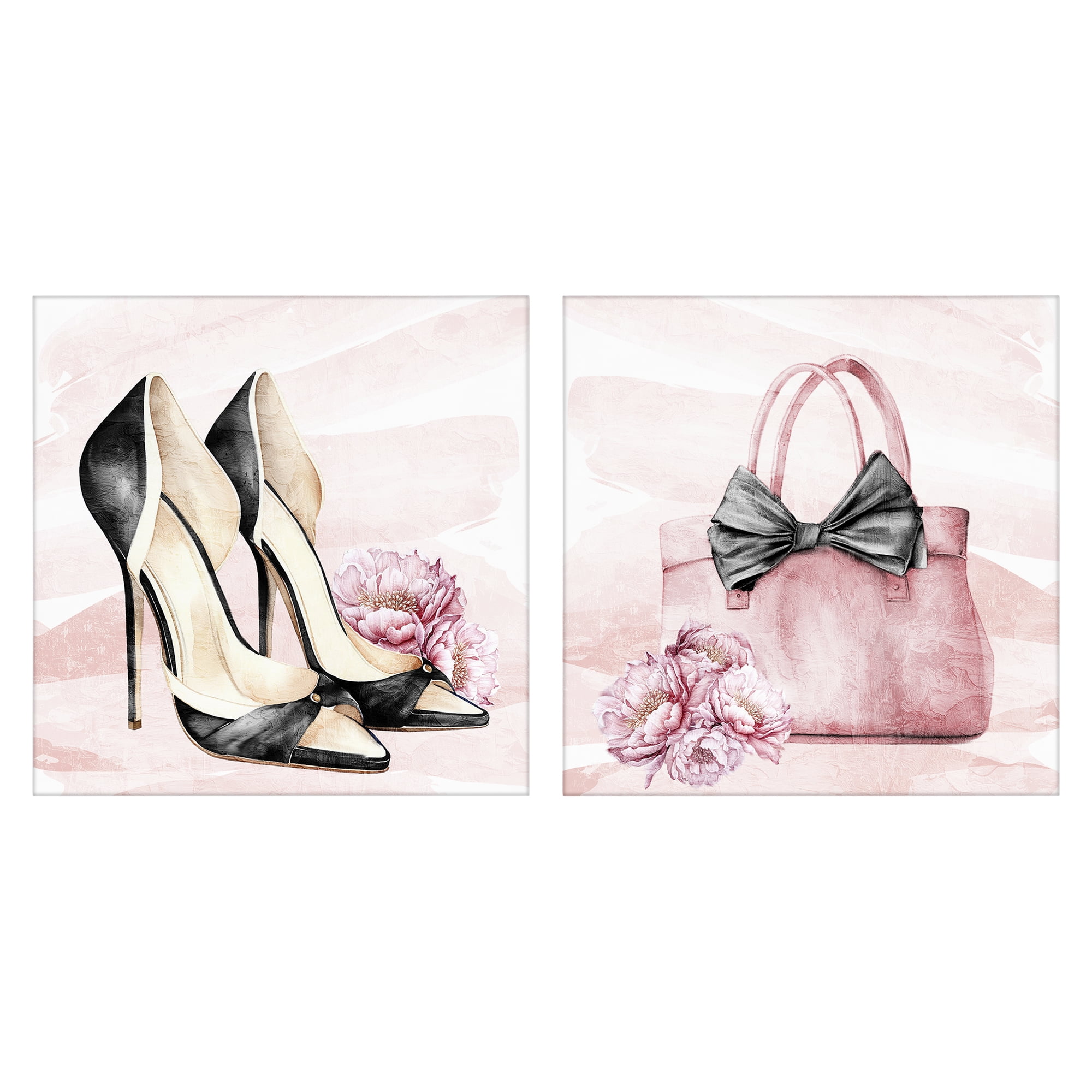 Stupell Industries Rosy Glam Time Shoes 2 Piece Canvas Wall Art Set, design by Kim Allen