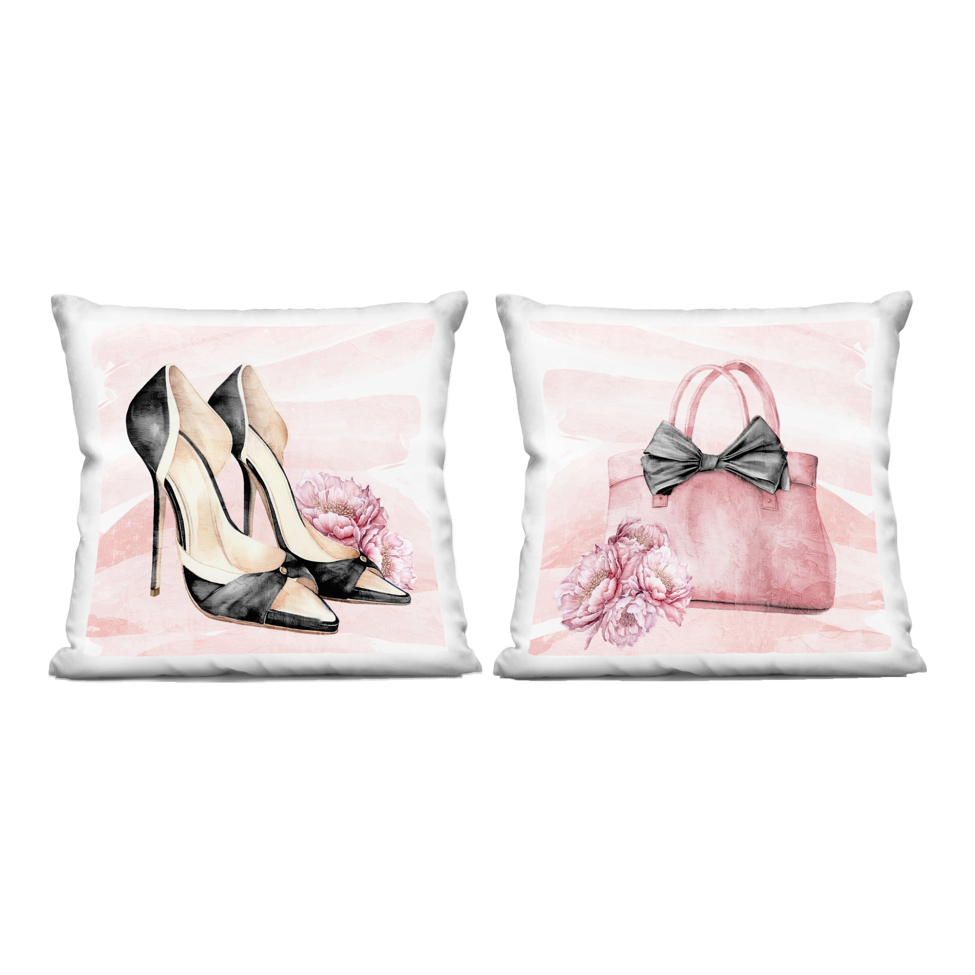 Stupell Industries Rosy Glam Time Shoes 2 Piece Decorative Printed Throw Pillow Set, design by Kim Allen, 18 x 7 x 18