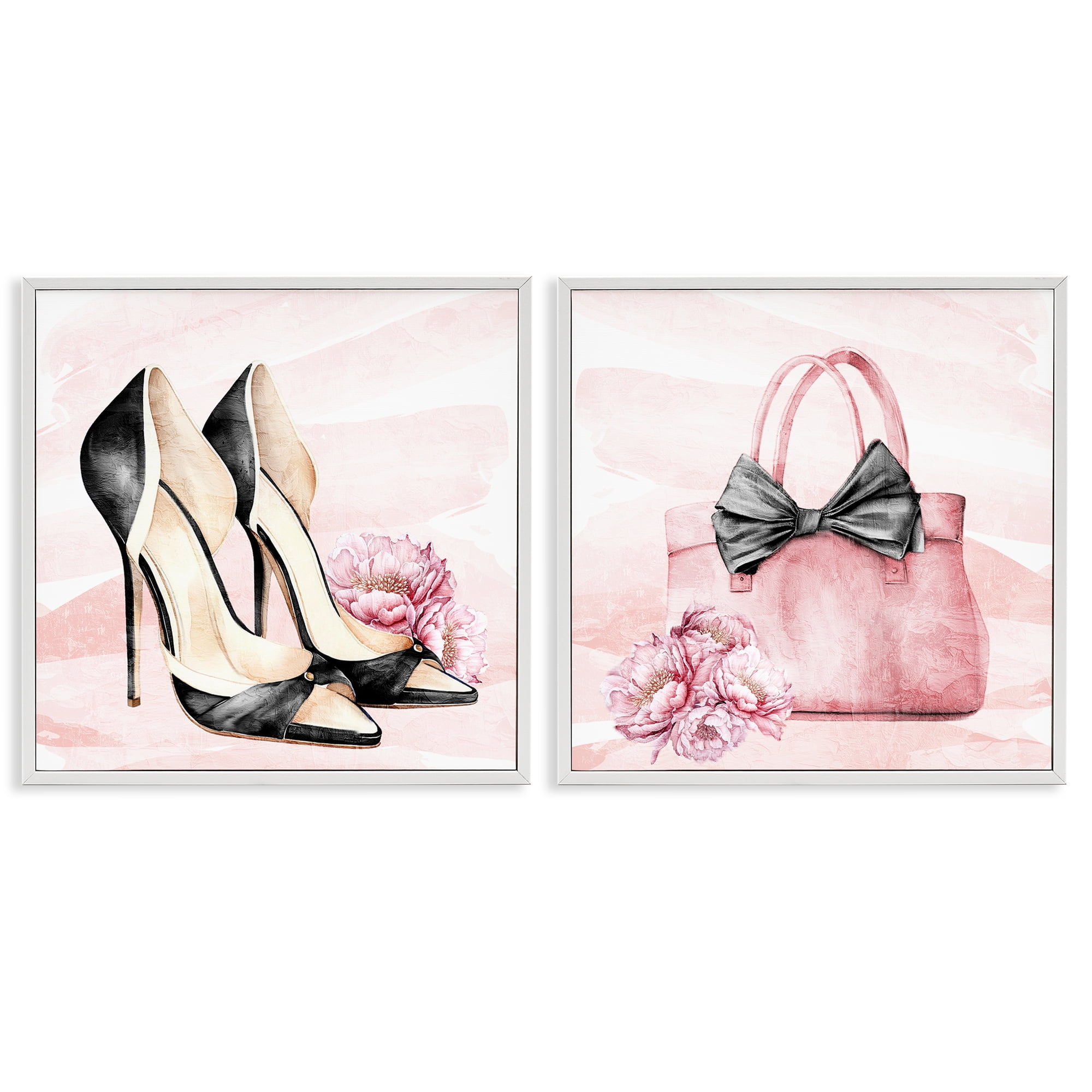 Stupell Industries Rosy Glam Time Shoes 2 Piece White Framed Giclee Art Set, design by Kim Allen