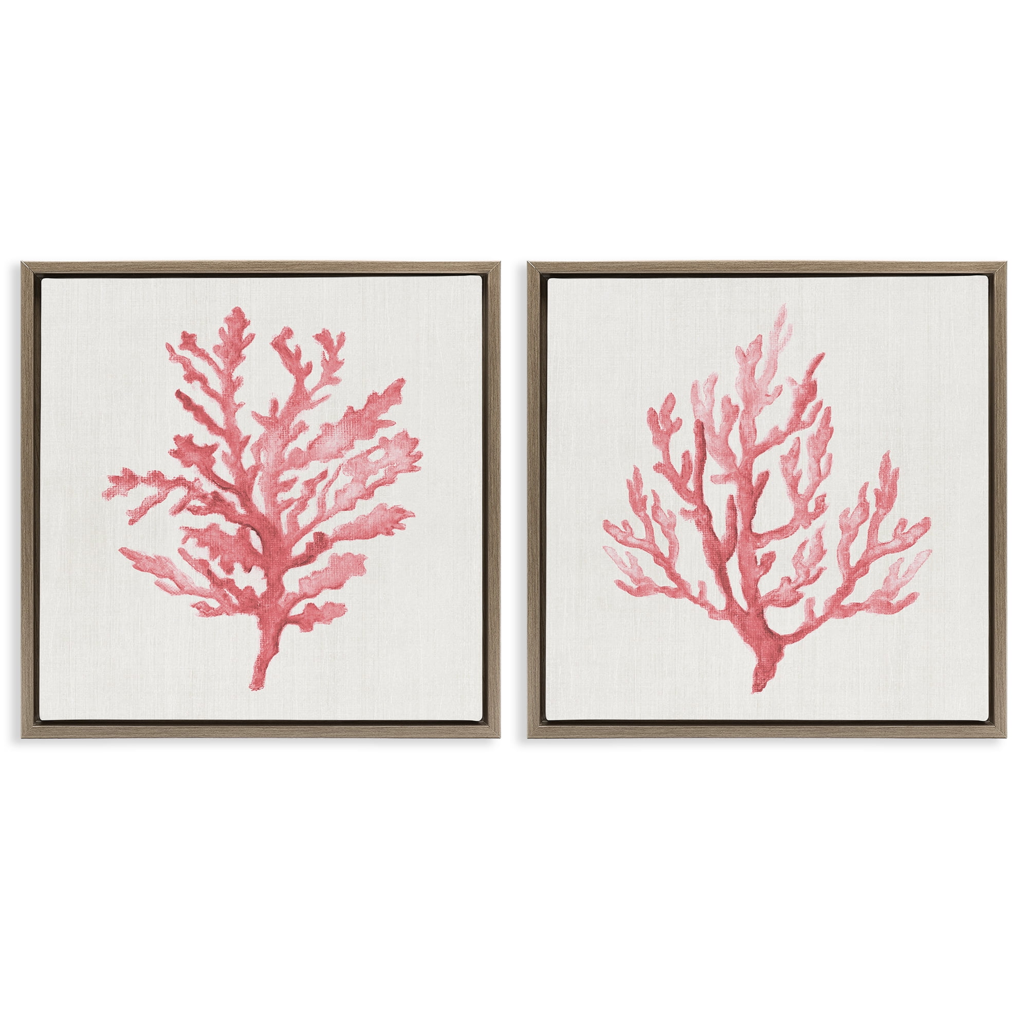 Stupell Industries Rosy Pink Coral Branches 2 Piece Brown Framed Floater Canvas Set, design by Janet Tava