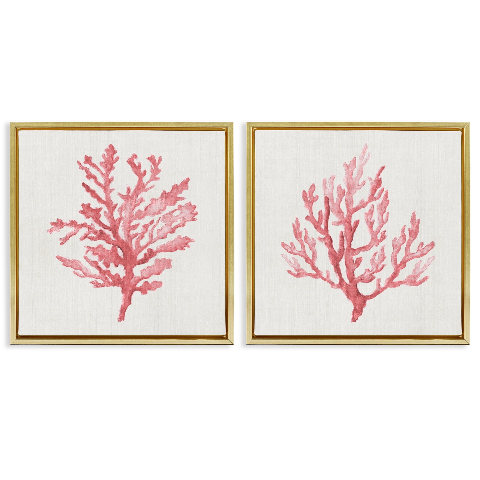 Stupell Industries Rosy Pink Coral Branches 2 Piece Gold Framed Floater Canvas Set, design by Janet Tava