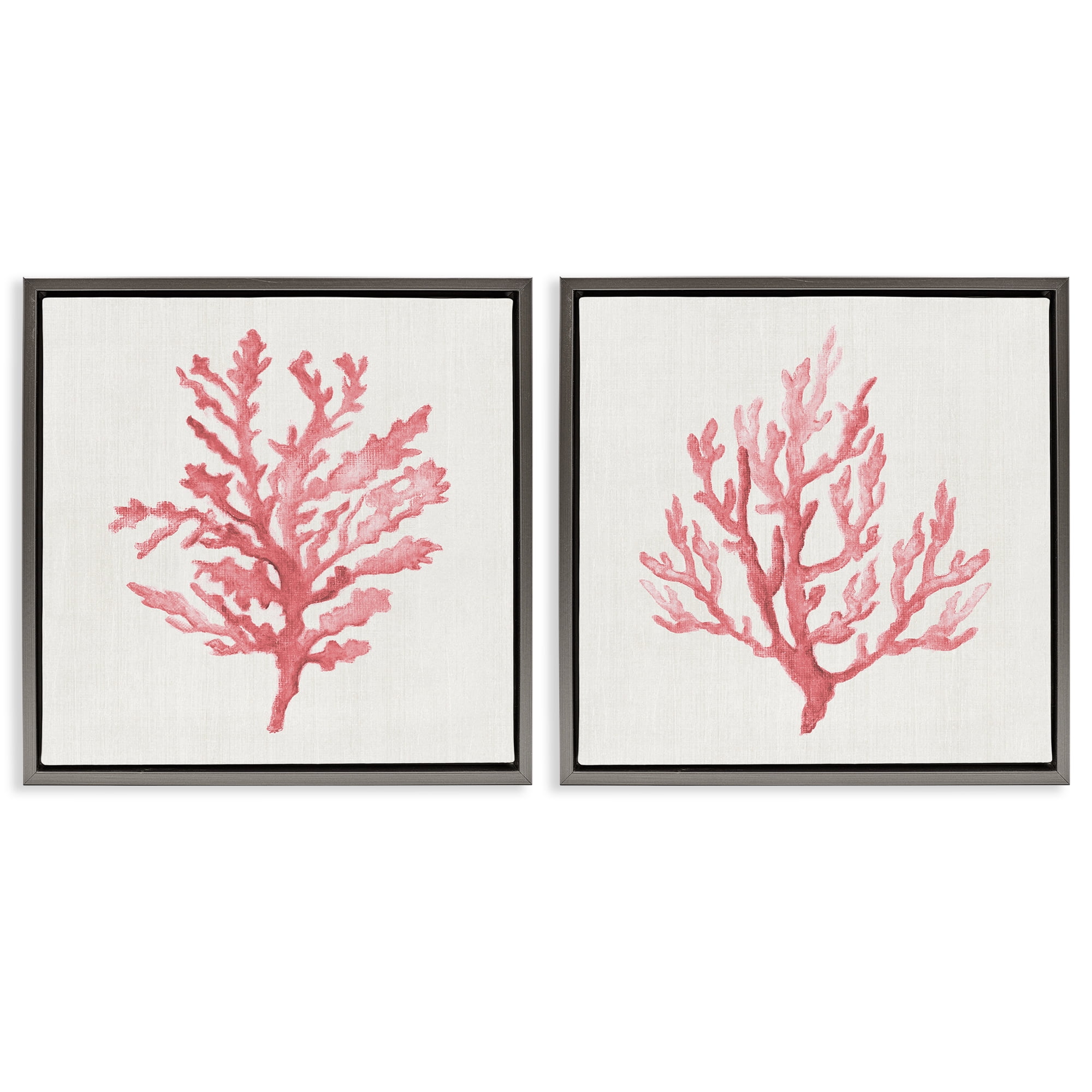 Stupell Industries Rosy Pink Coral Branches 2 Piece Gray Framed Floater Canvas Set, design by Janet Tava