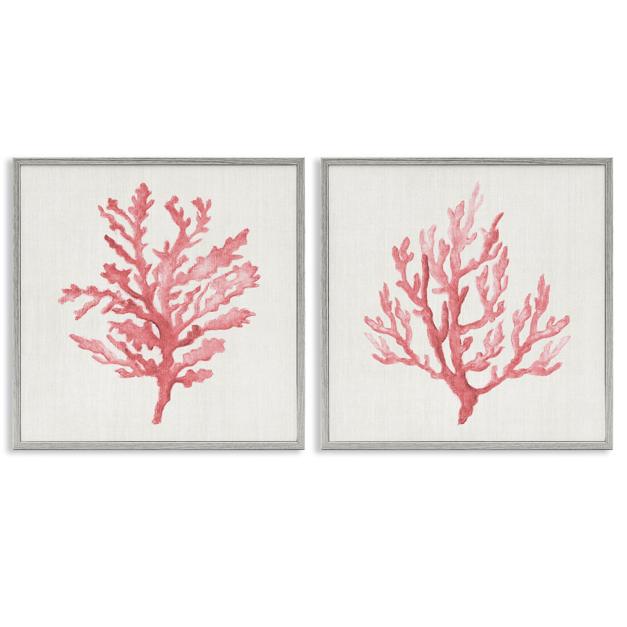 Stupell Industries Rosy Pink Coral Branches 2 Piece Gray Framed Giclee Art Set, design by Janet Tava