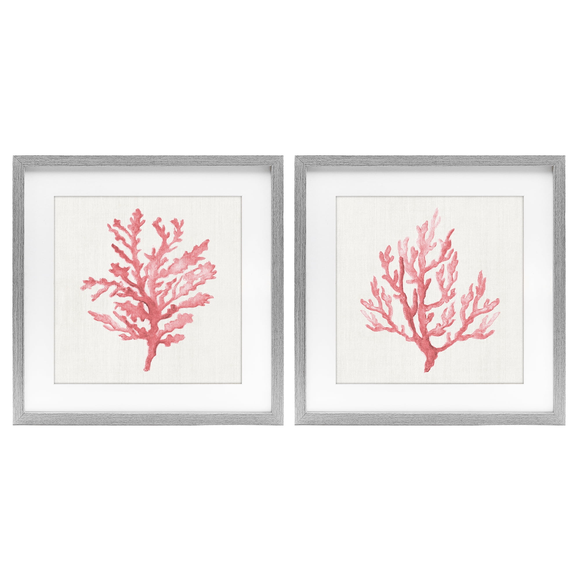 Stupell Industries Rosy Pink Coral Branches 2 Piece Gray Framed Print Under Glass Set, design by Janet Tava