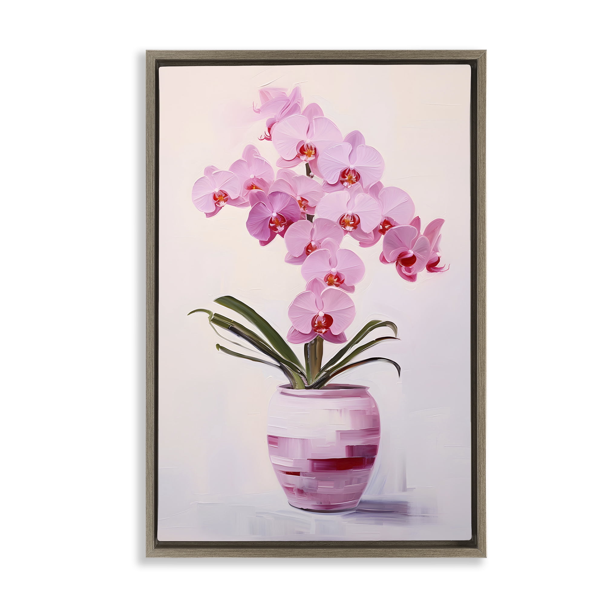 Stupell Industries Rosy Pink Orchid Botanical & Floral Painting Brown Floater Framed Art Print Wall Art, 17 x 25