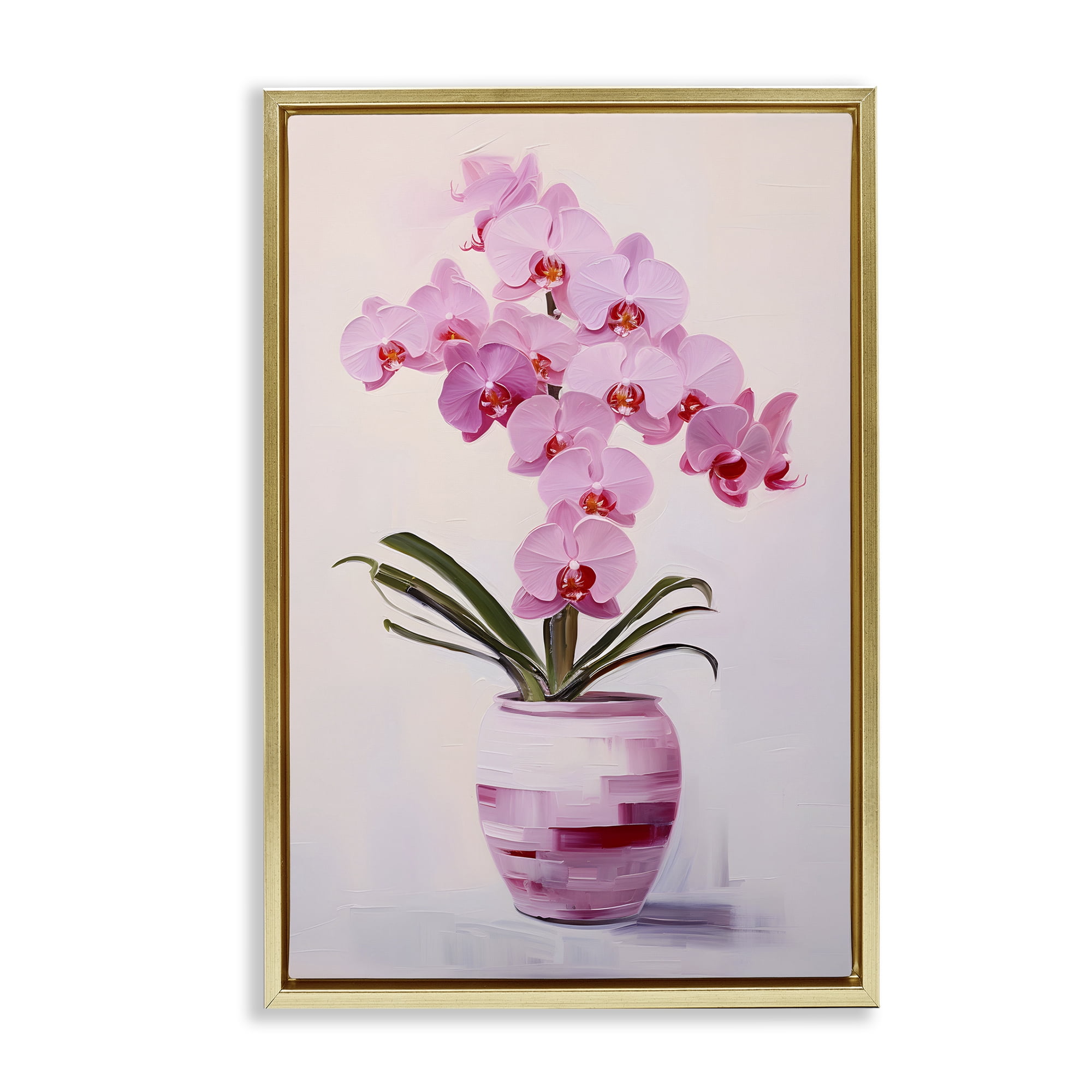 Stupell Industries Rosy Pink Orchid Botanical & Floral Painting Gold Floater Framed Art Print Wall Art, 21 x 31