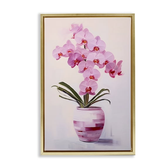 Stupell Industries Cottage Rosy Pink Orchid Gold Floating Frame Canvas Art, 21 x 31, by Petals Prints Design