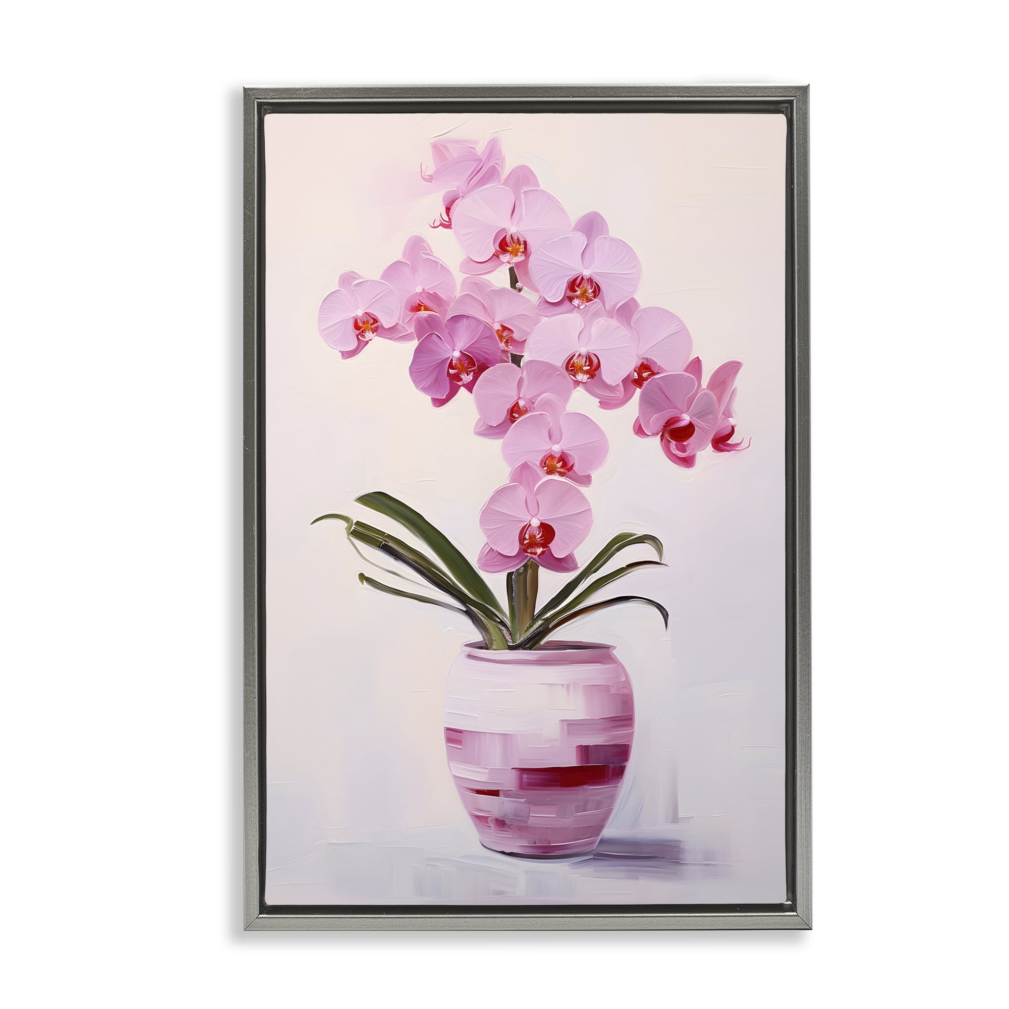 Stupell Industries Rosy Pink Orchid Botanical & Floral Painting Gray Floater Framed Art Print Wall Art, 17 x 25