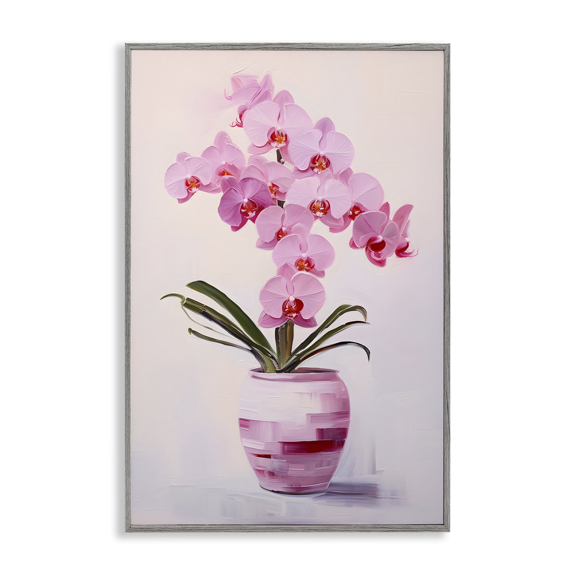 Stupell Industries Rosy Pink Orchid Botanical & Floral Painting Gray Framed Art Print Wall Art, 16 x 24