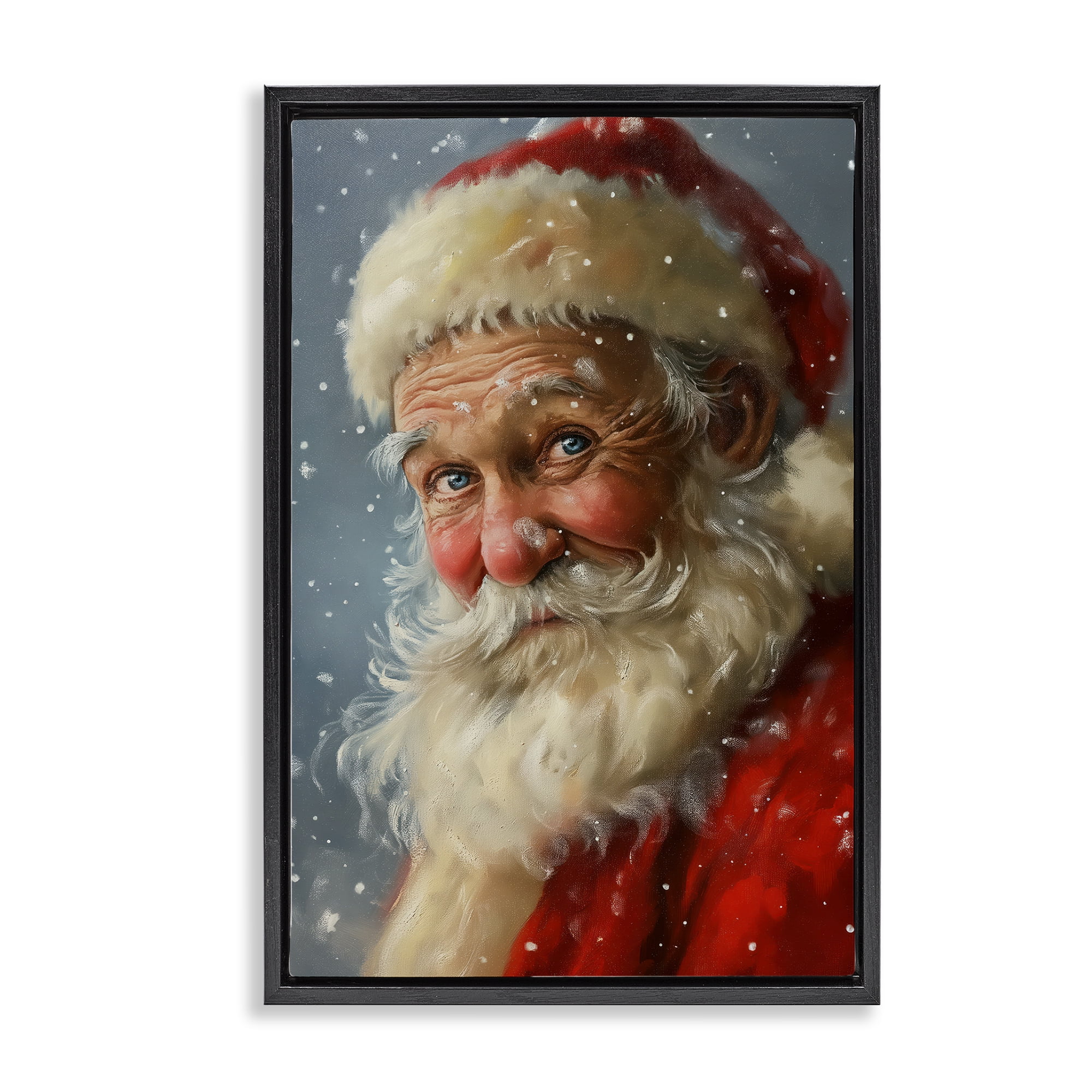 Stupell Industries Rosy Santa Portrait Holiday Painting Black Floater Framed Art Print Wall Art, 21 x 31