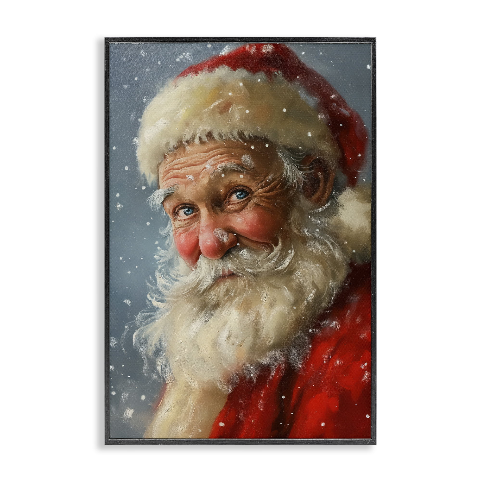 Stupell Industries Rosy Santa Portrait Holiday Painting Black Framed Art Print Wall Art, 20 x 30