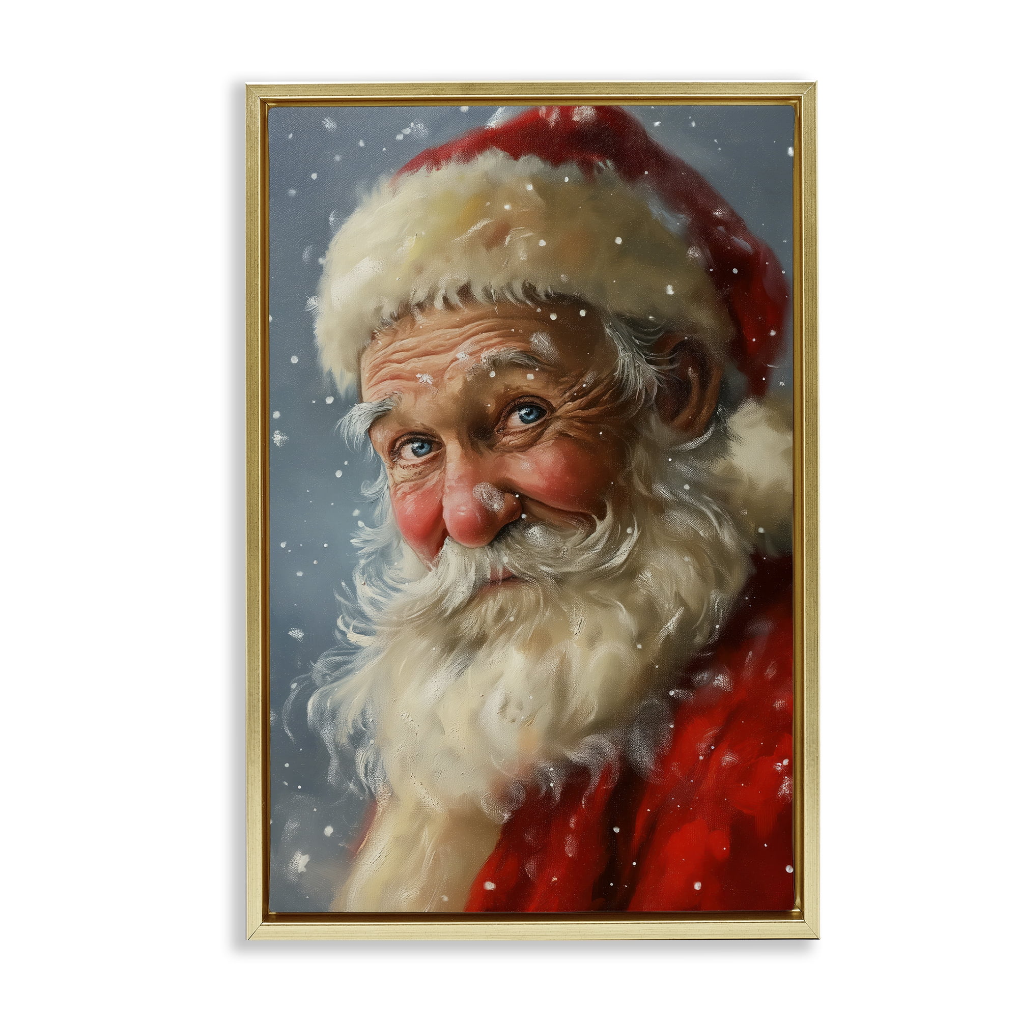 Stupell Industries Rosy Santa Portrait Holiday Painting Gold Floater Framed Art Print Wall Art, 17 x 25