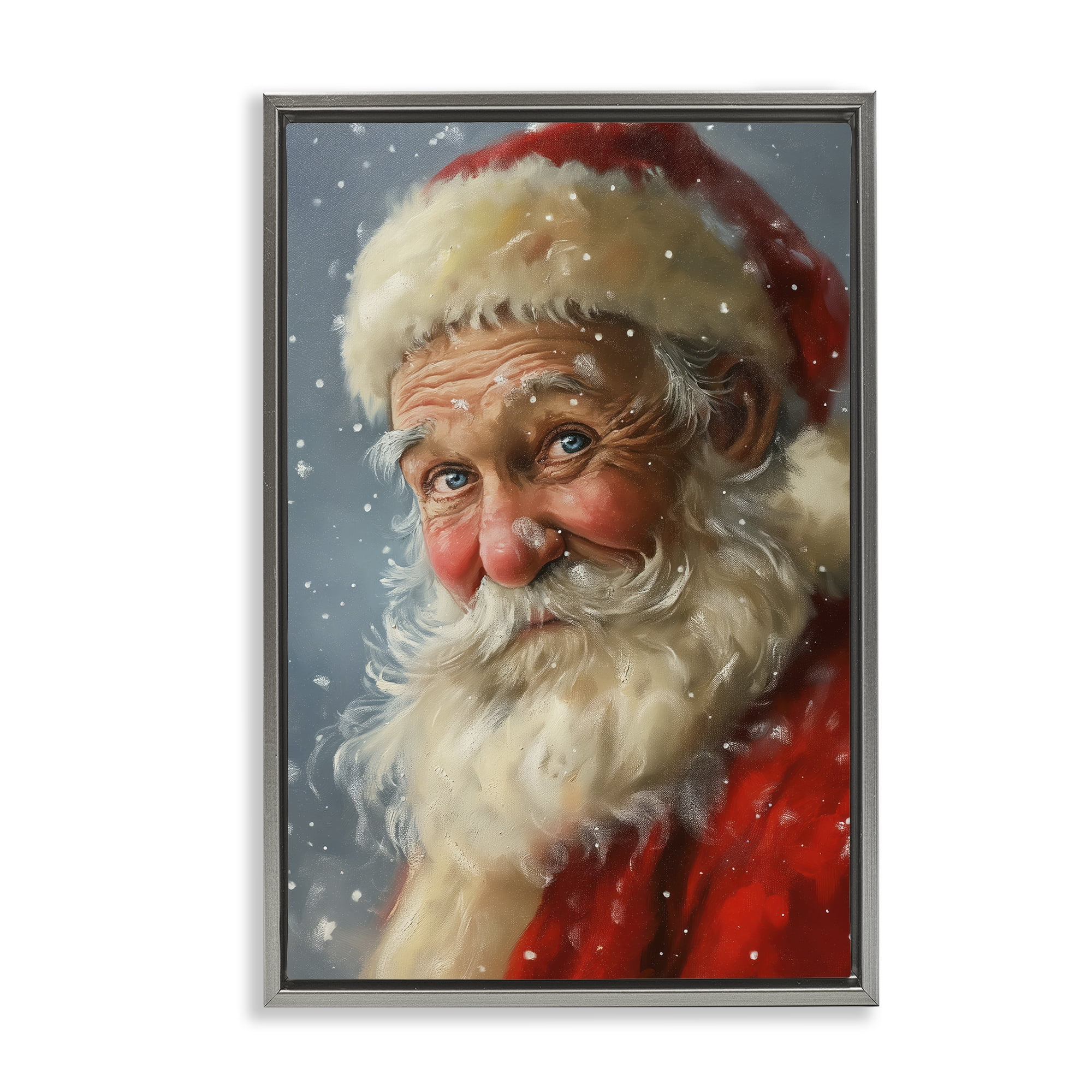 Stupell Industries Rosy Santa Portrait Holiday Painting Gray Floater Framed Art Print Wall Art, 17 x 25