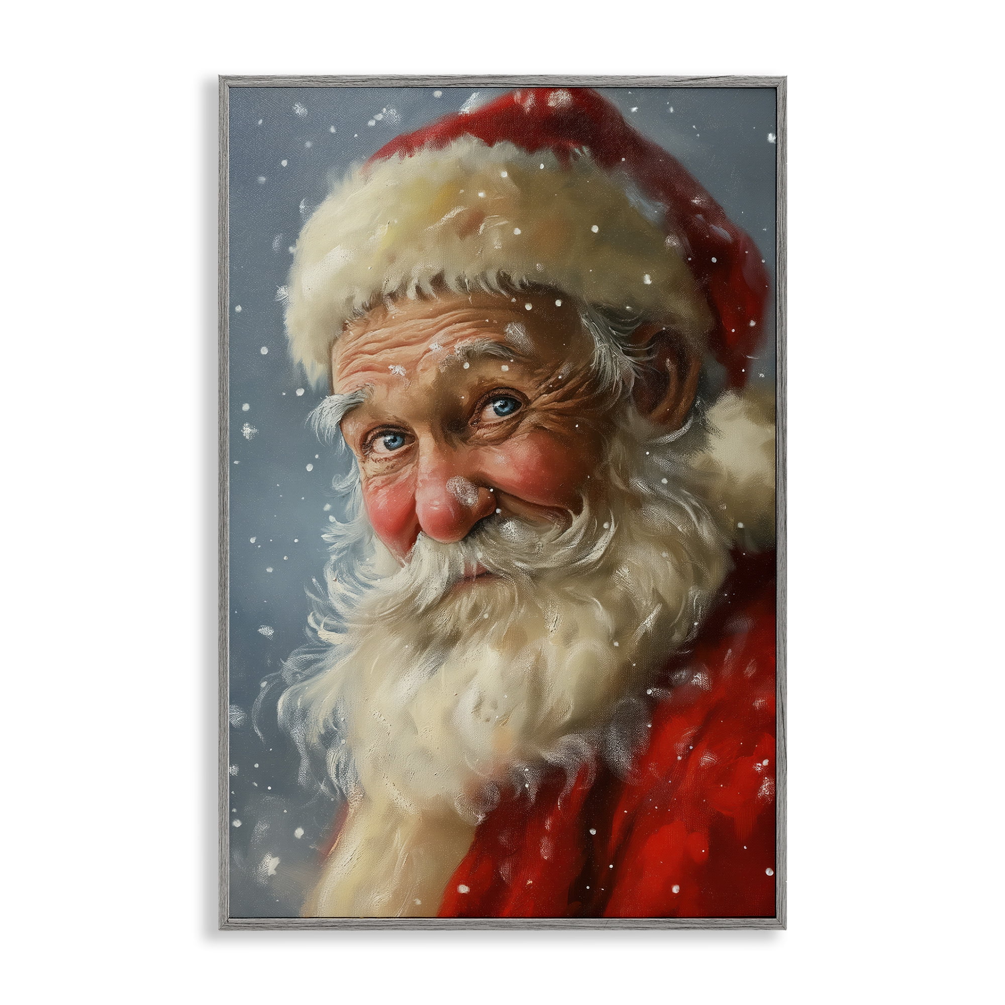 Stupell Industries Rosy Santa Portrait Holiday Painting Gray Framed Art Print Wall Art, 16 x 24