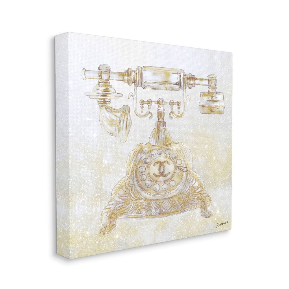 Stupell Industries Rotary Telephone Fashion Brand Gold Glam Design Canvas Wall Art by Ziwei Li