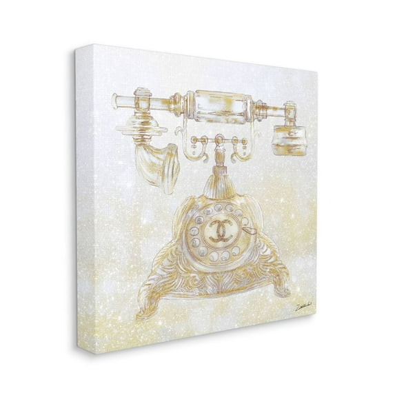 Stupell Industries Rotary Telephone Fashion Brand Gold Glam Design Canvas Wall Art by Ziwei Li