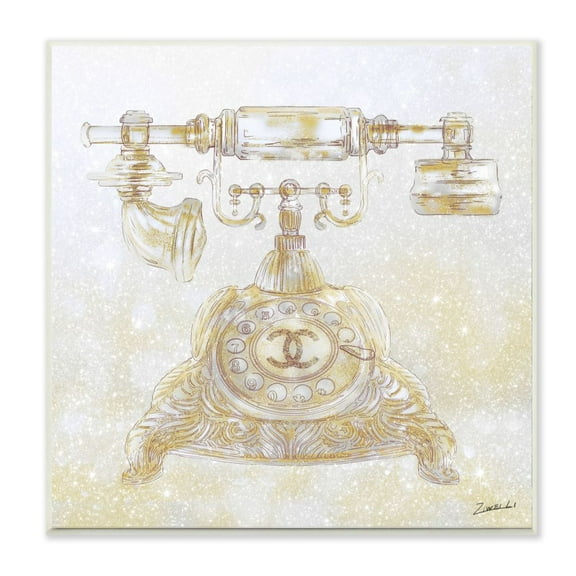 Stupell Industries Rotary Telephone Fashion Brand Gold Glam Design Graphic Art Unframed Art Print Wall Art, 12x12, by Ziwei Li