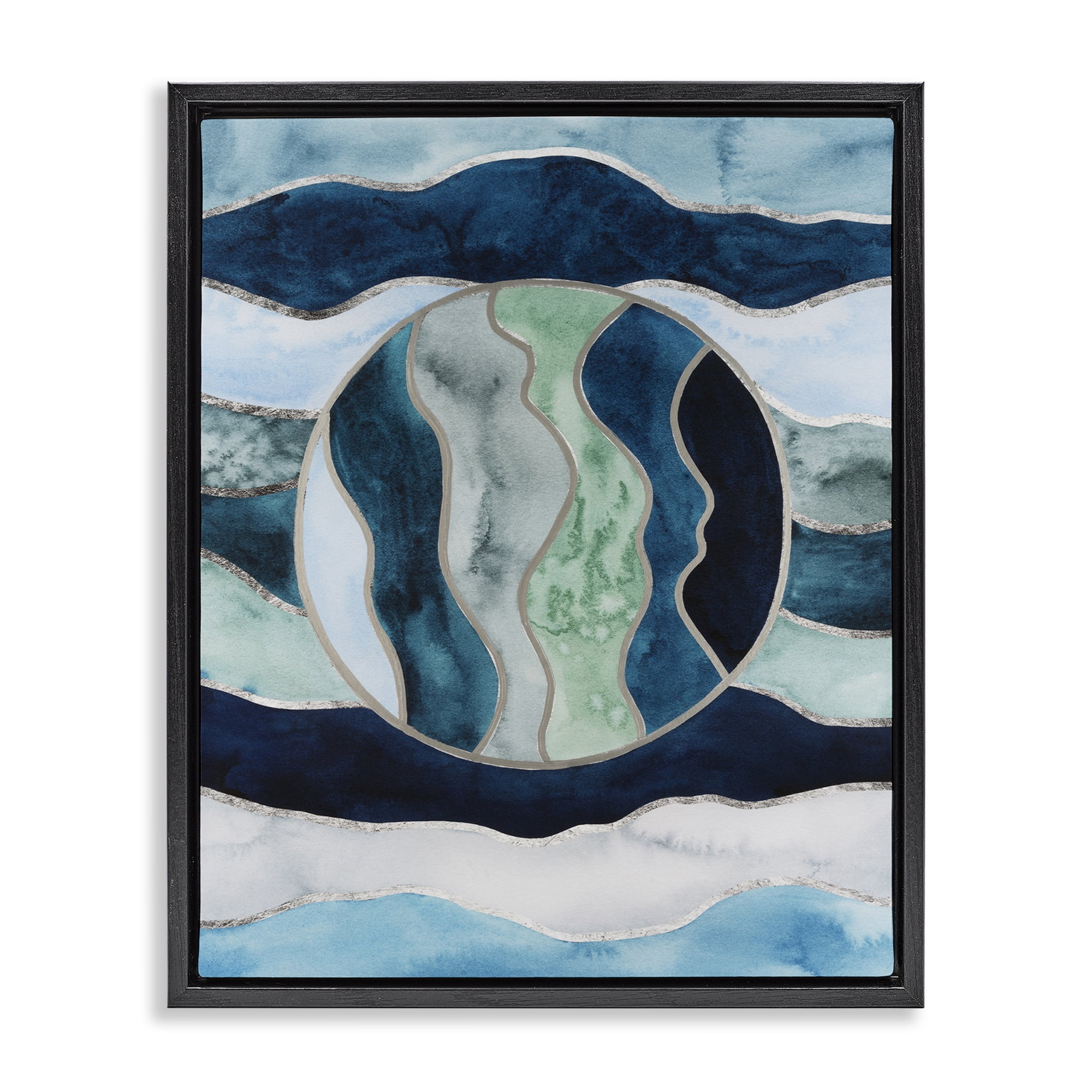 Stupell Industries Rotated Circle on Waves Abstract Painting Black Floater Framed Canvas Art Print Wall Art, 17 x 21