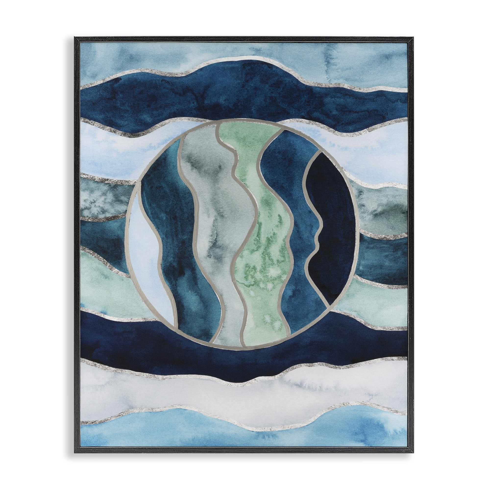 Stupell Industries Rotated Circle on Waves Abstract Painting Black Framed Art Print Wall Art, 16 x 20