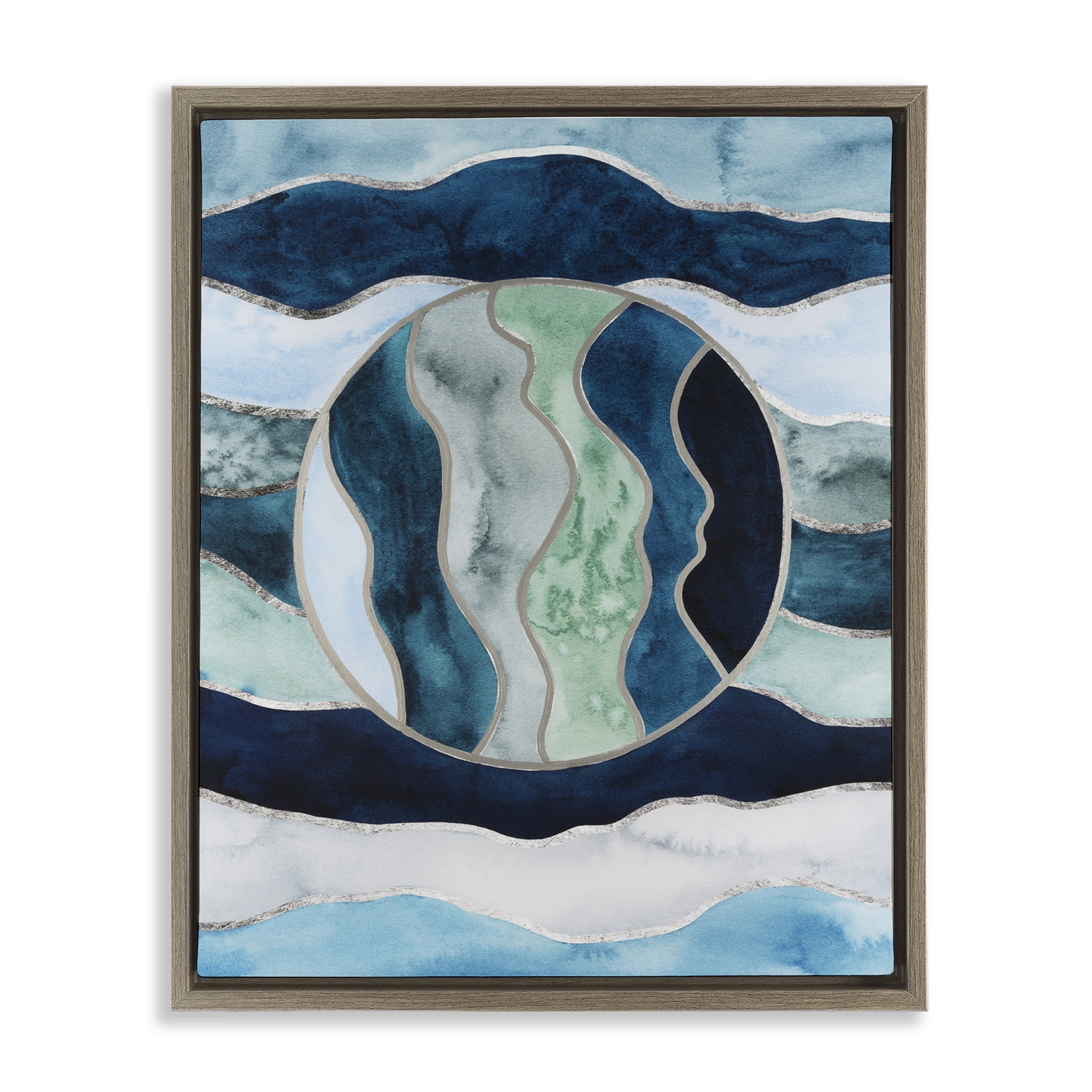 Stupell Industries Rotated Circle on Waves Abstract Painting Brown Floater Framed Canvas Art Print Wall Art, 17 x 21