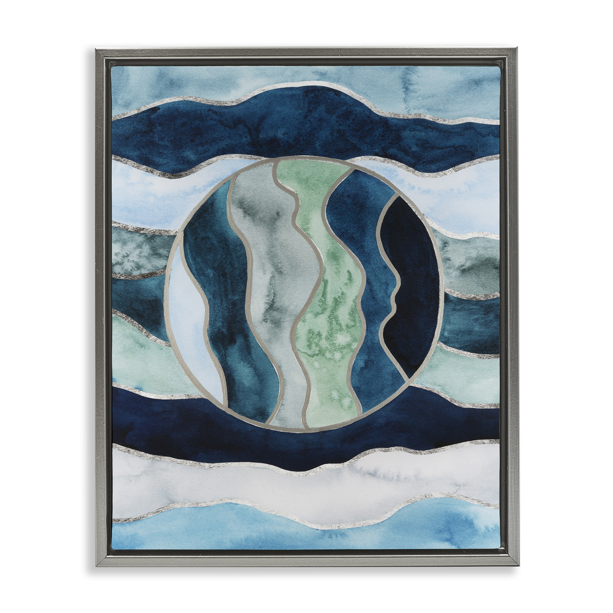 Stupell Industries Rotated Circle on Waves Abstract Painting Gray Floater Framed Canvas Art Print Wall Art, 25 x 31