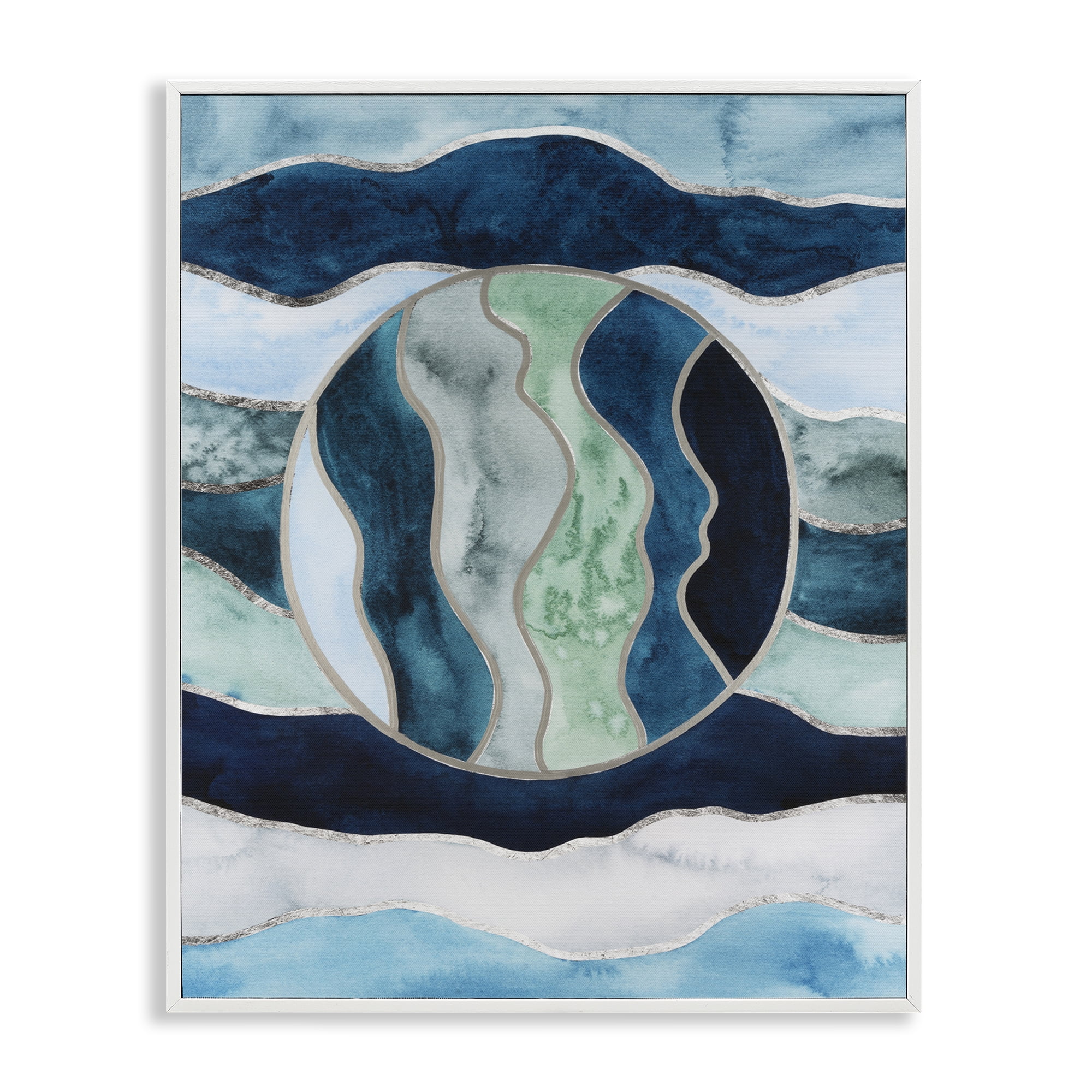 Stupell Industries Rotated Circle on Waves Abstract Painting White Framed Art Print Wall Art, 24 x 30