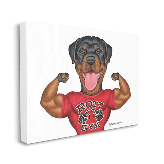 Stupell Industries Rott Gym Dog Pun Weightlifting Pet Illustration Designed by Danny Gordan