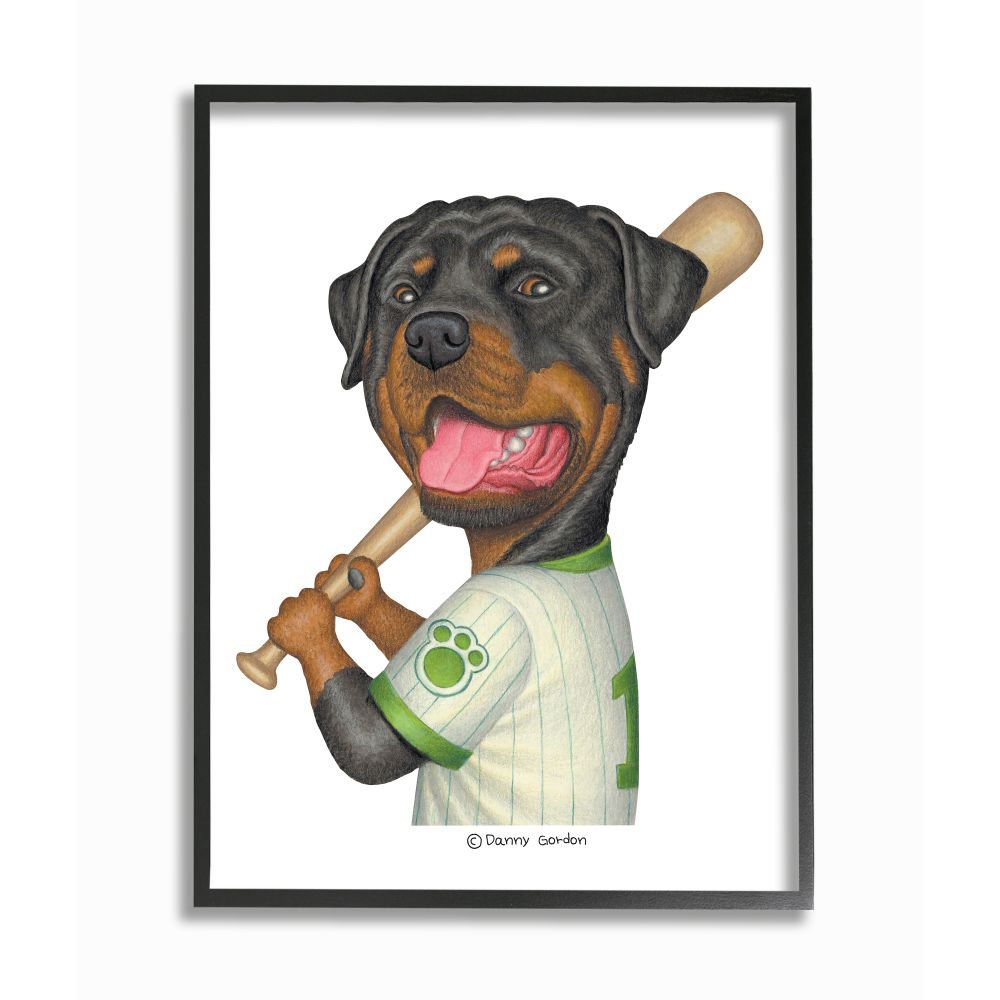 Stupell Industries Rottweiler Baseball Player Family Dog Sports Designed by Danny Gordan