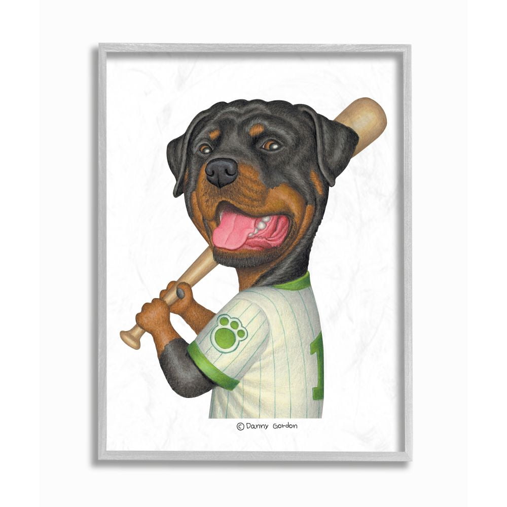 Stupell Industries Rottweiler Baseball Player Family Dog Sports Designed by Danny Gordan