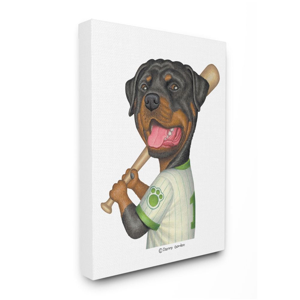 Stupell Industries Rottweiler Baseball Player Family Dog Sports Designed by Danny Gordan