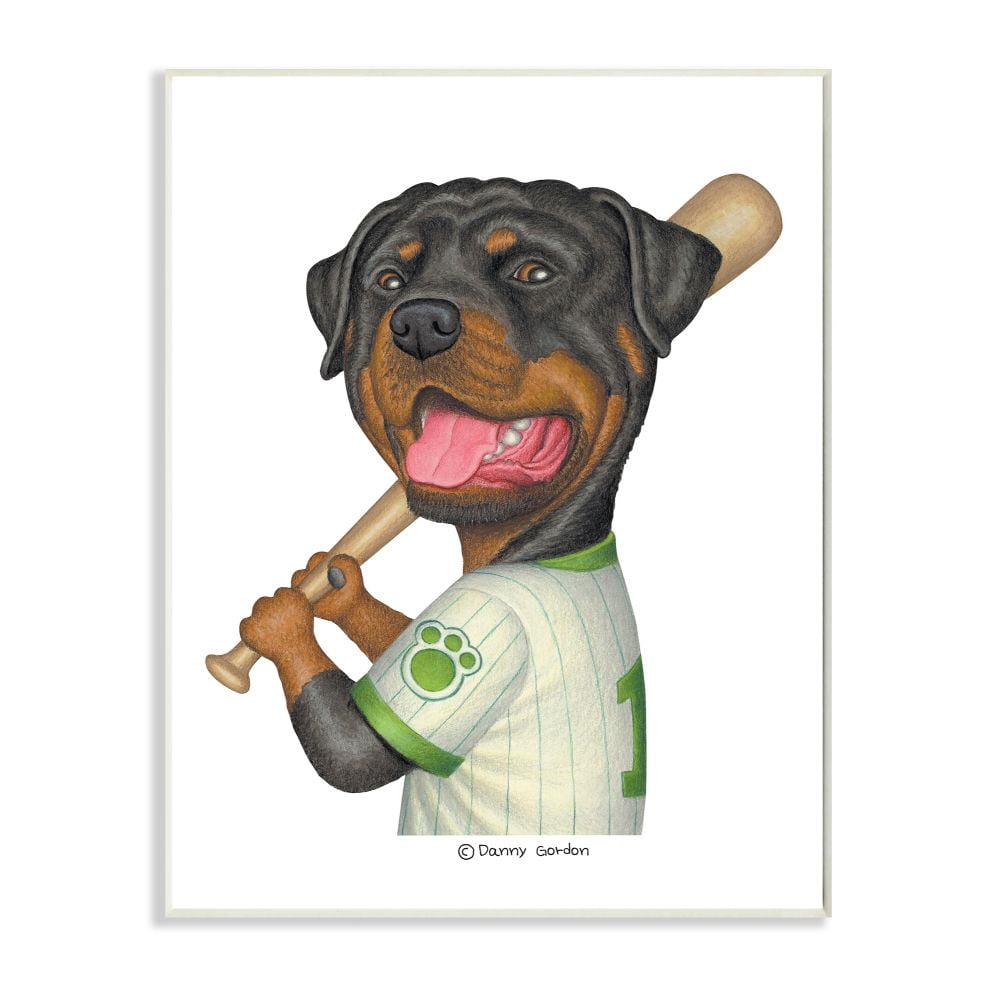 Stupell Industries Rottweiler Baseball Player Family Dog Sports Designed by Danny Gordan