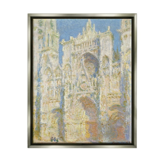 Stupell Industries Rouen Cathedral, West Facade Sunlight Claude Monet Painting Painting Luster Gray Floating Framed Canvas Print Wall Art, Design by one1000paintings