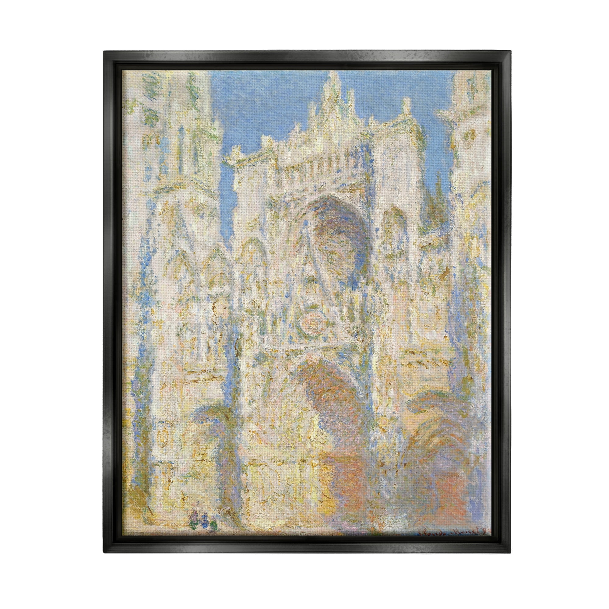 Stupell Industries Rouen Cathedral, West Facade Sunlight Claude Monet Painting Painting Jet Black Floating Framed Canvas Print Wall Art, Design by one1000paintings