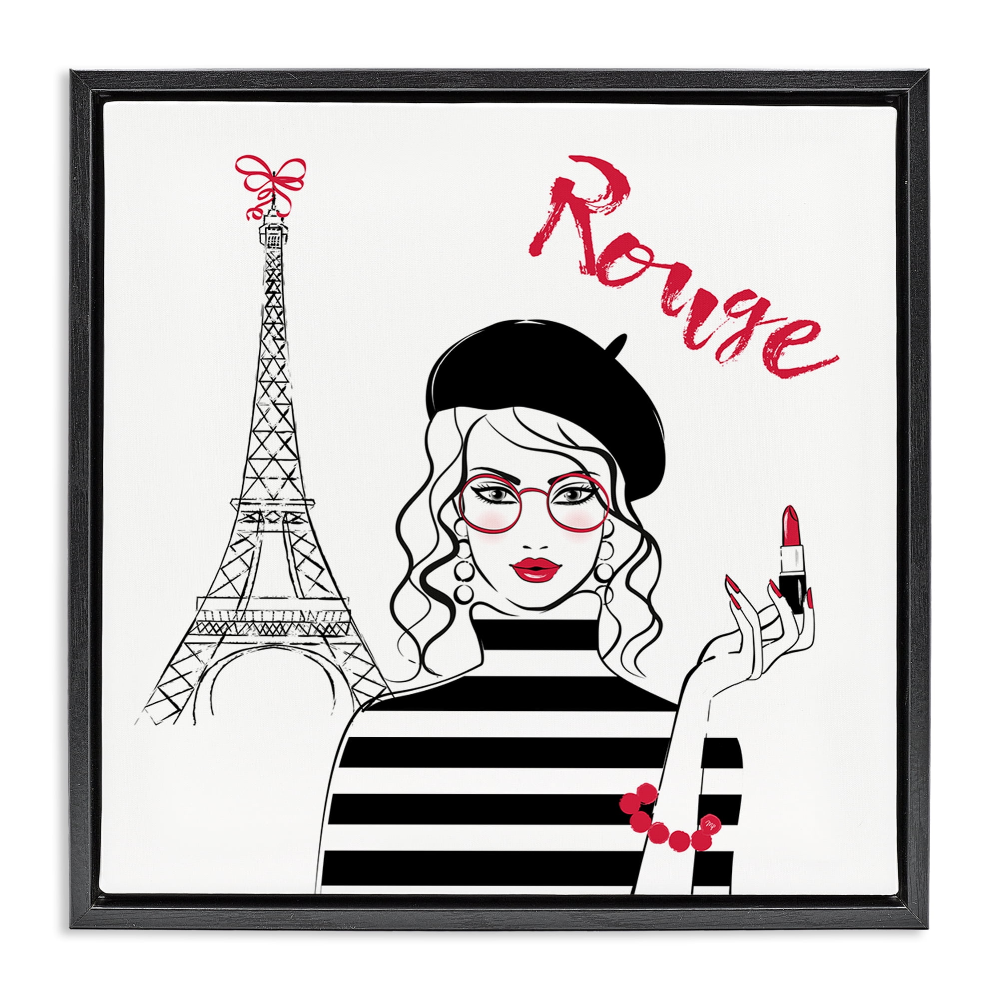 Stupell Industries Rouge Parisian Fashion Novelty Painting Black Floater Framed Art Print Wall Art, 18 x 18