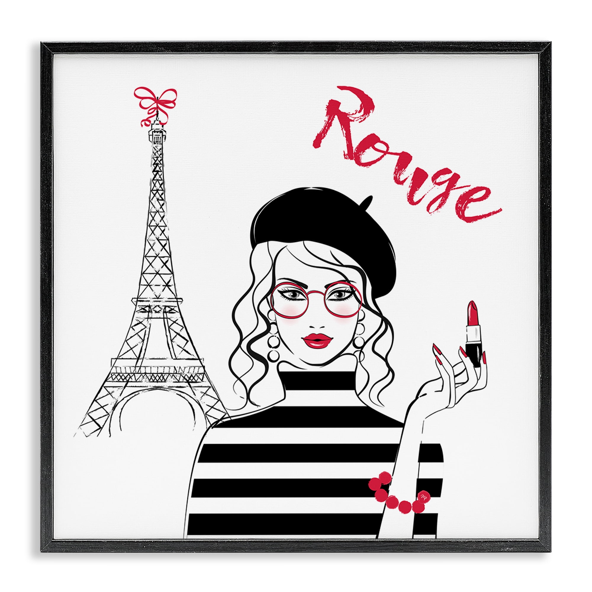 Stupell Industries Rouge Parisian Fashion Novelty Painting Black Framed Art Print Wall Art, 24 x 24
