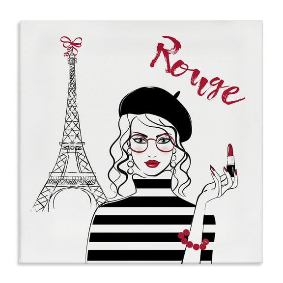 Stupell Industries Rouge Parisian Fashion Novelty Painting Gallery Wrapped Canvas Art Print Wall Art, 17 x 17