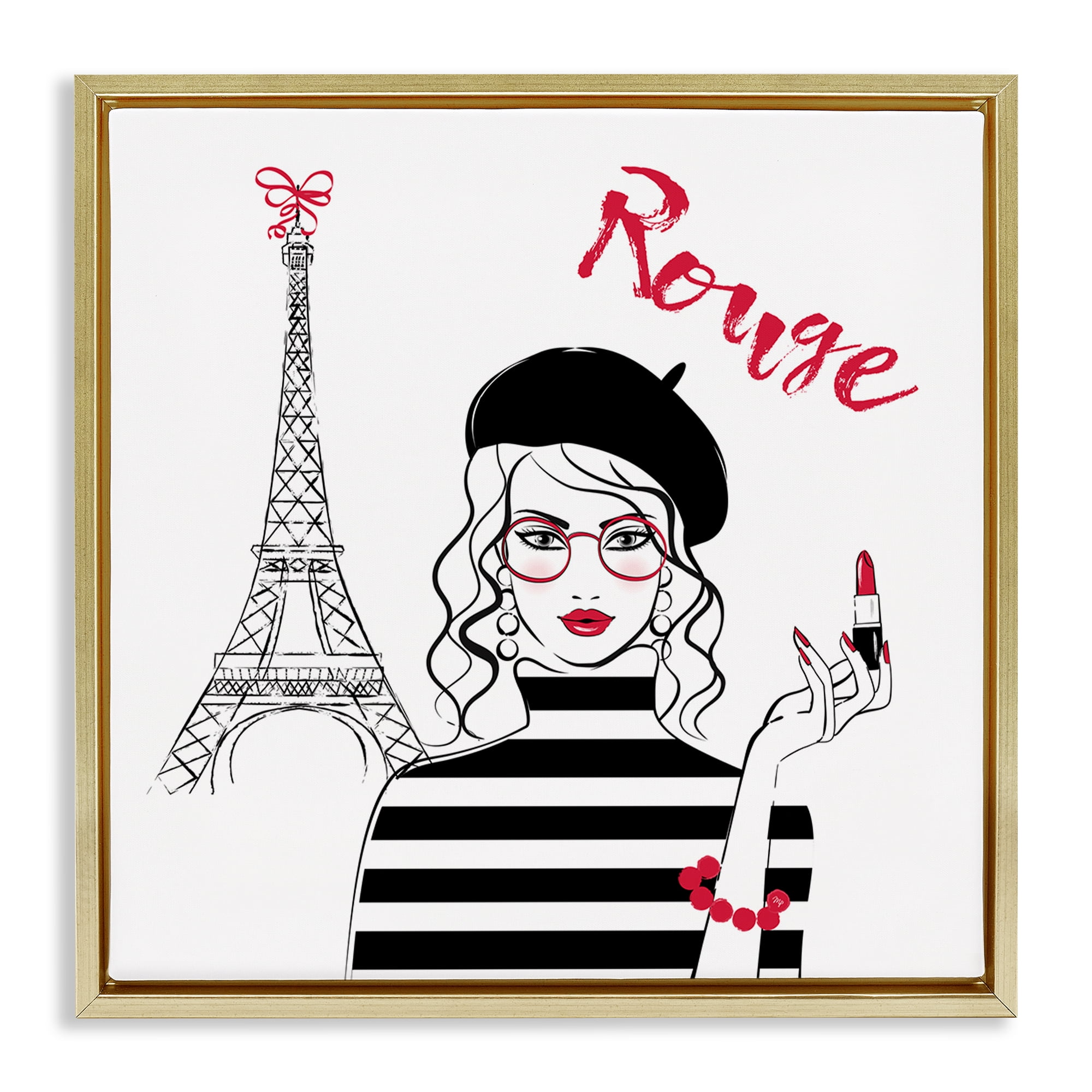 Stupell Industries Rouge Parisian Fashion Novelty Painting Gold Floater Framed Art Print Wall Art, 25 x 25