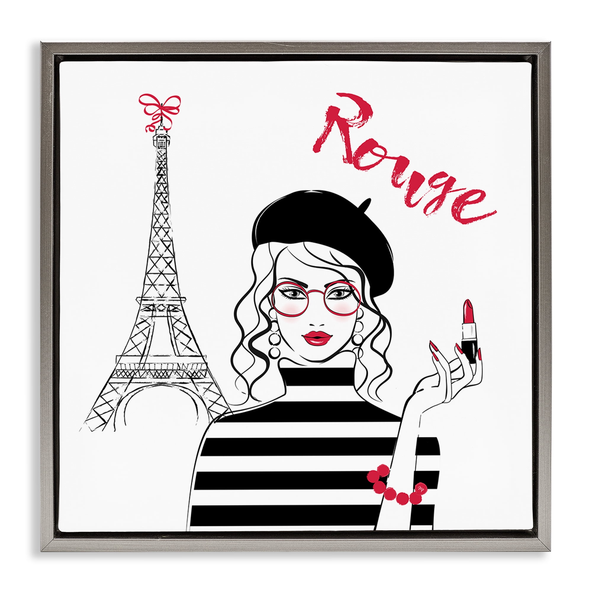 Stupell Industries Rouge Parisian Fashion Novelty Painting Gray Floater Framed Art Print Wall Art, 18 x 18