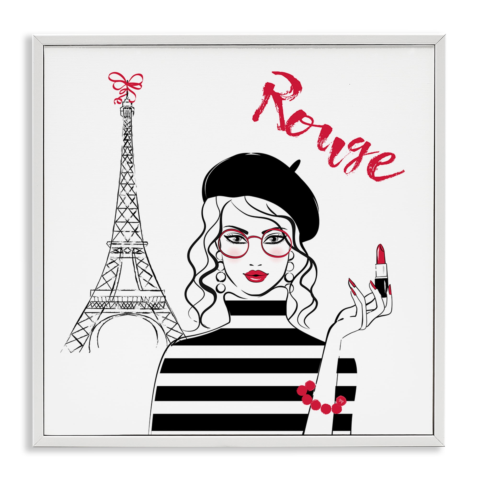 Stupell Industries Rouge Parisian Fashion Novelty Painting White Framed Art Print Wall Art, 17 x 17