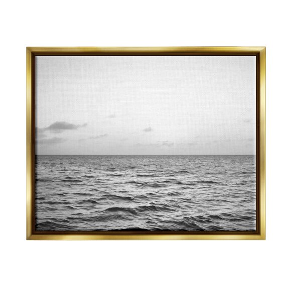 Stupell Industries Rough Grey Sea Waves Nature Photography Gold Floater Framed Art Print Wall Art, 21 x 17