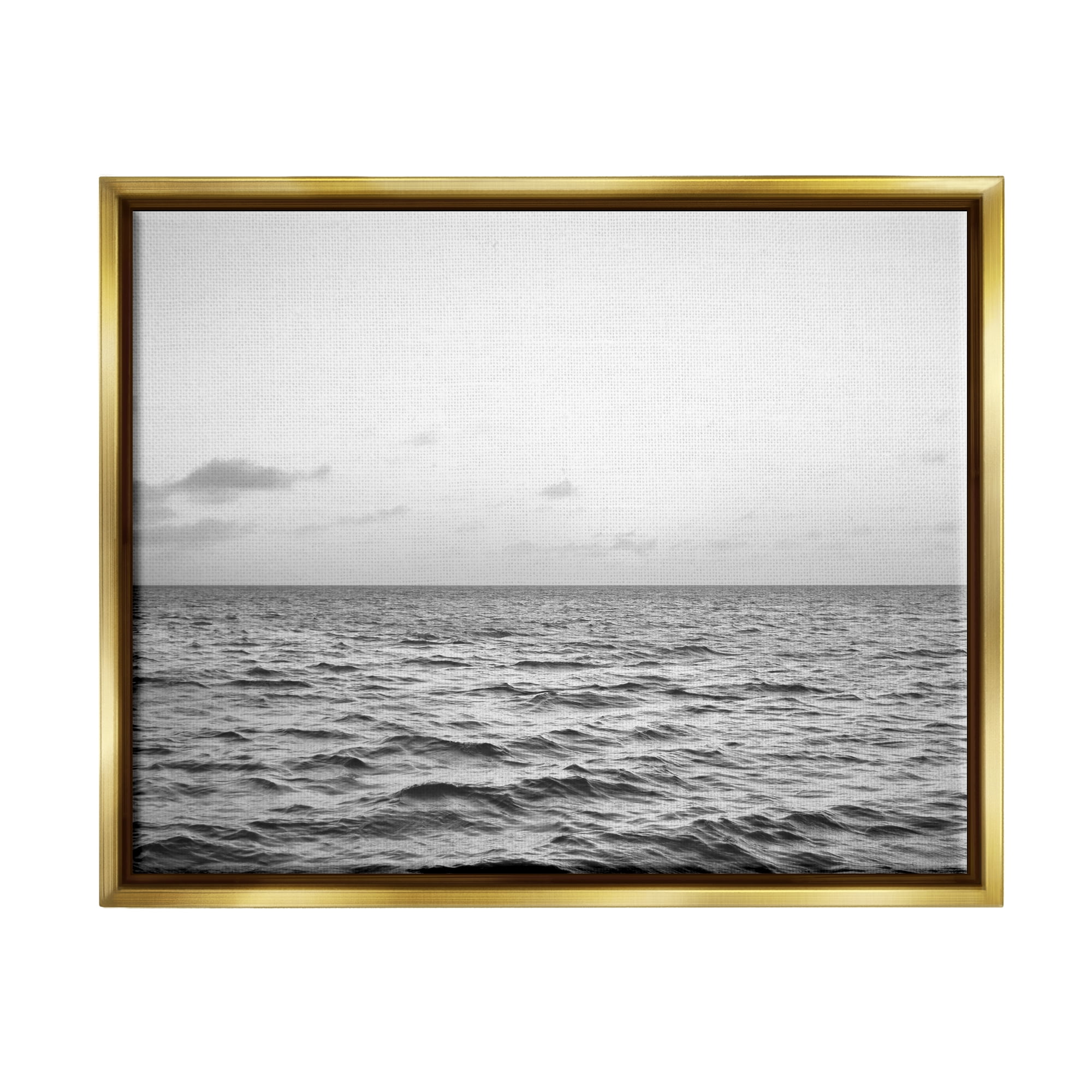 Stupell Industries Rough Grey Sea Waves Nature Photography Gold Floater Framed Art Print Wall Art, 31 x 25