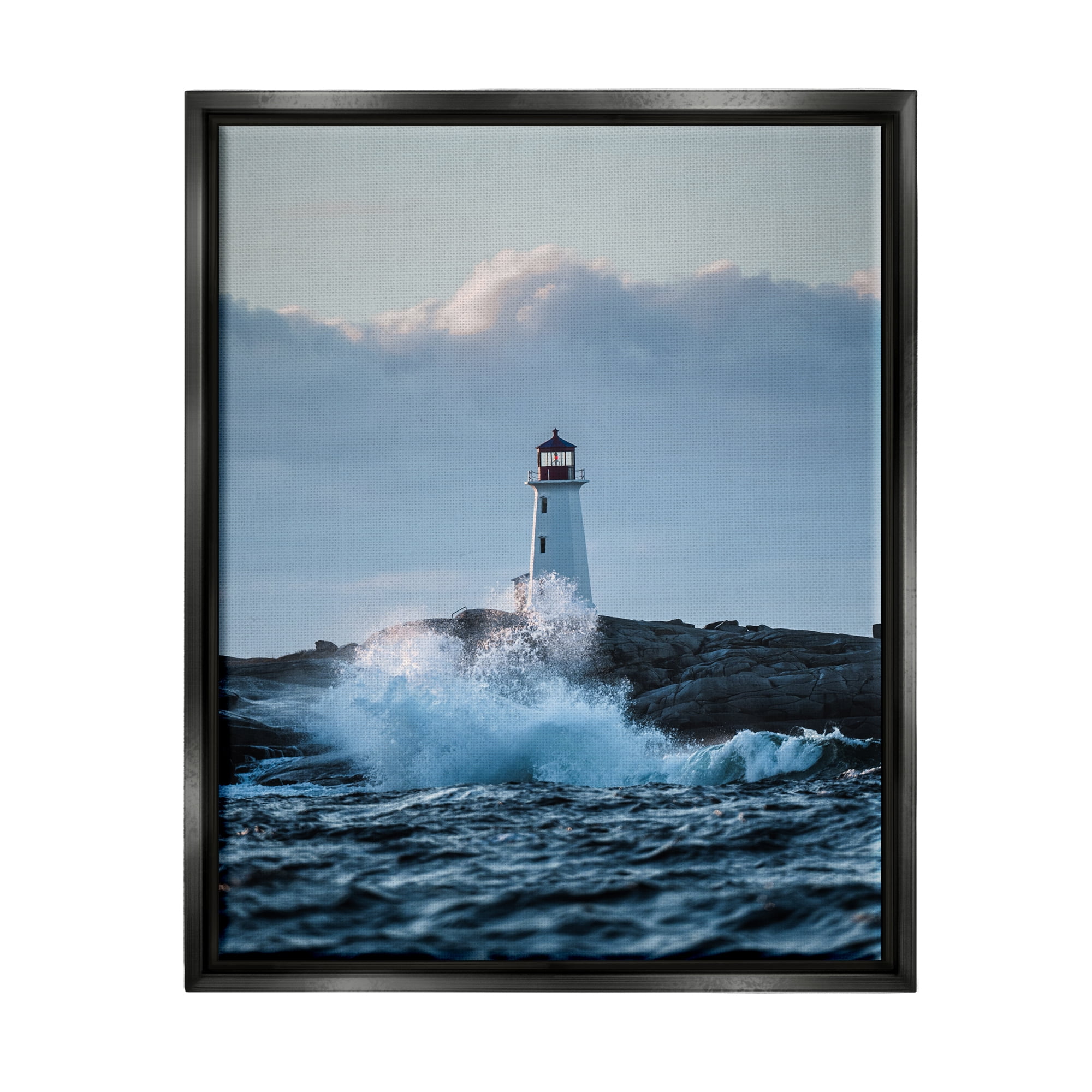 Stupell Industries Rough Sea Waves Photography Landscape Photography Black Floater Framed Canvas Art Print Wall Art, 17 x 21