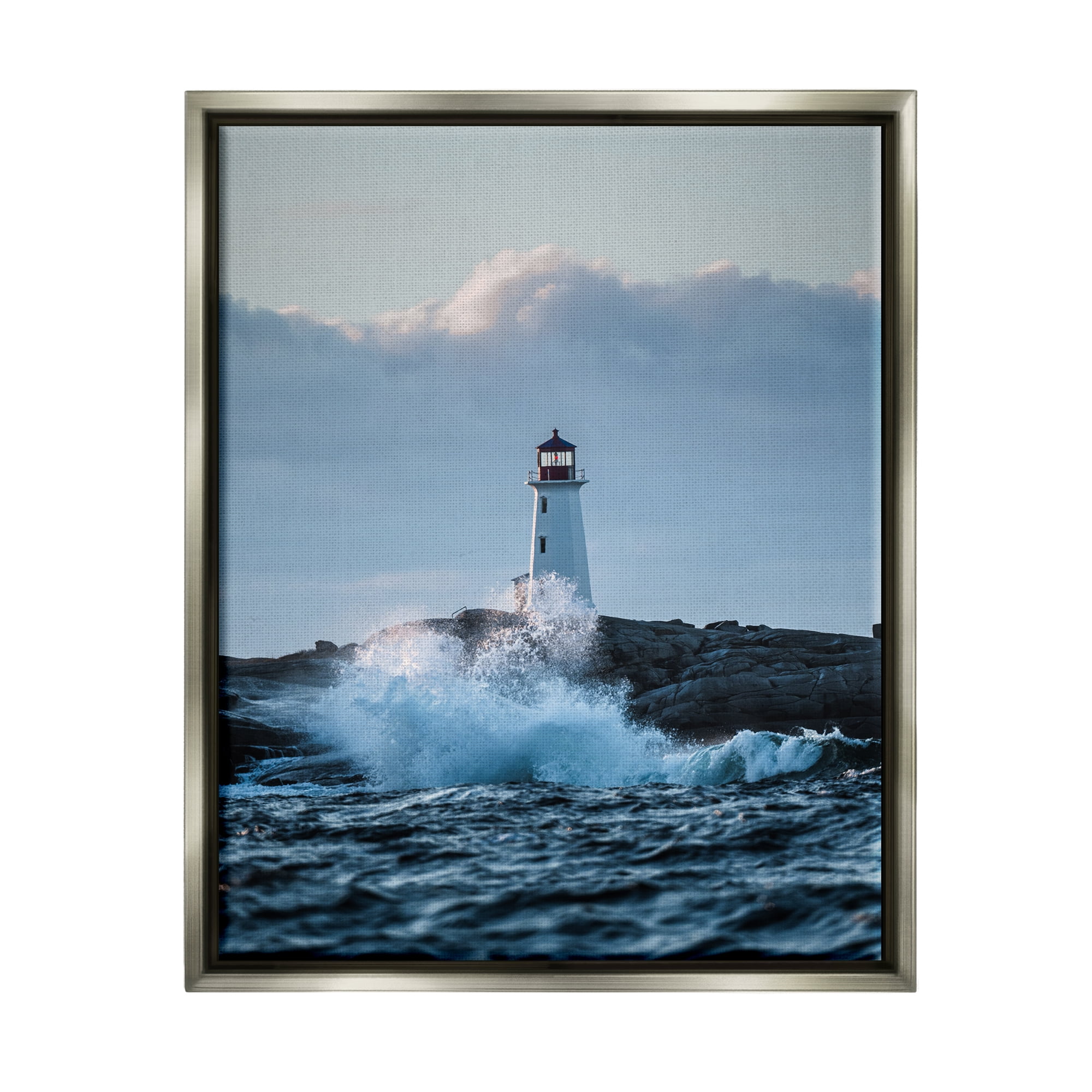 Stupell Industries Rough Sea Waves Photography Landscape Photography Gray Floater Framed Canvas Art Print Wall Art, 17 x 21
