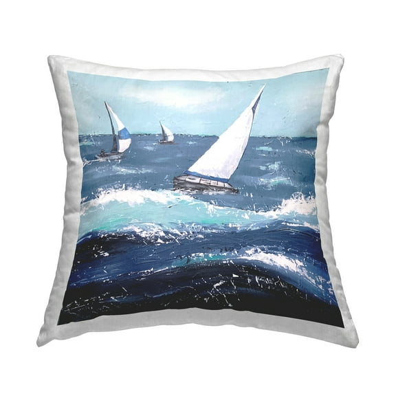 Stupell Industries Rough Sea Waves Sailboats Splash Printed Throw Pillow Design by Jade Reynolds