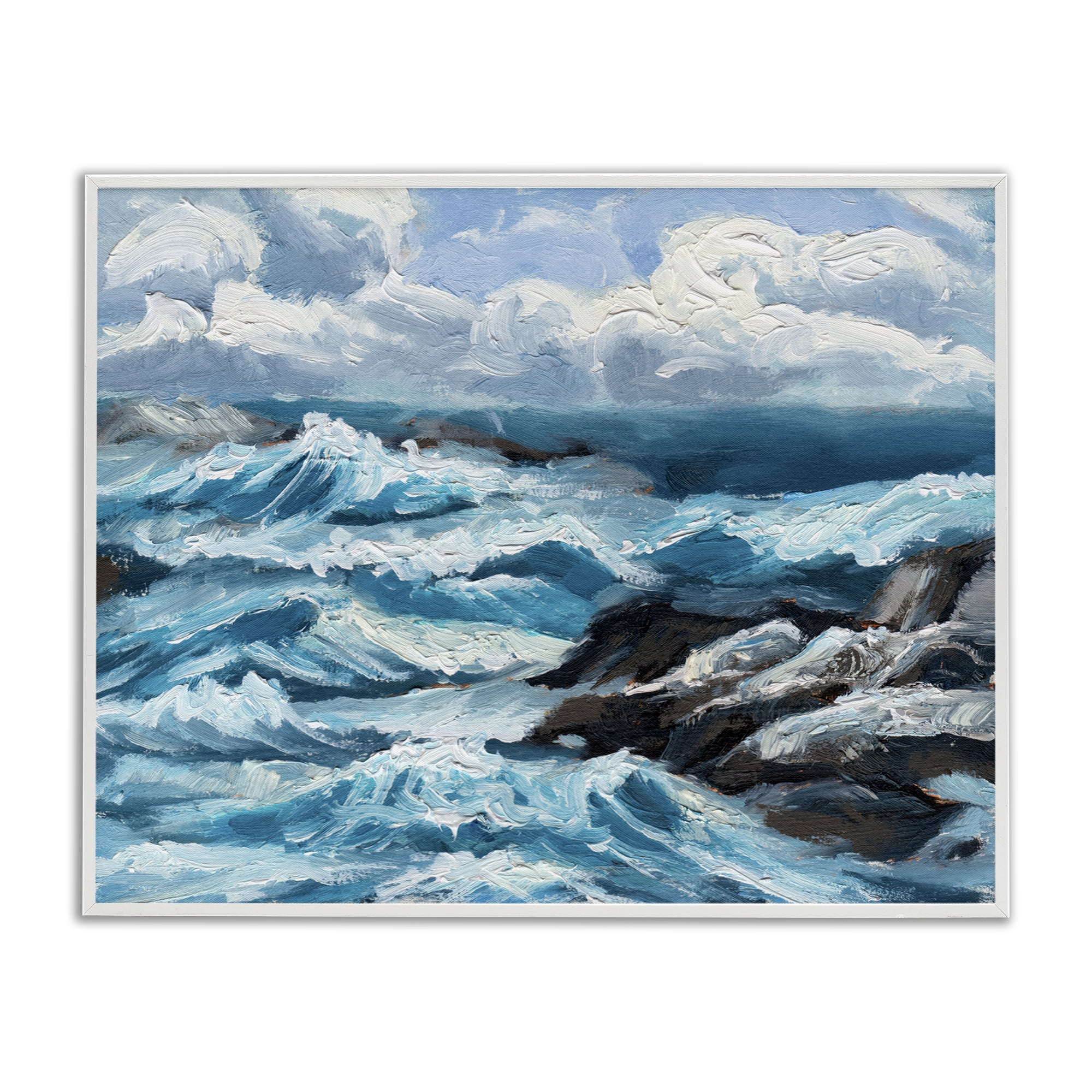 Stupell Industries Rough Sea Waves Splash Nautical & Beach Painting White Framed Art Print Wall Art, 20 x 16