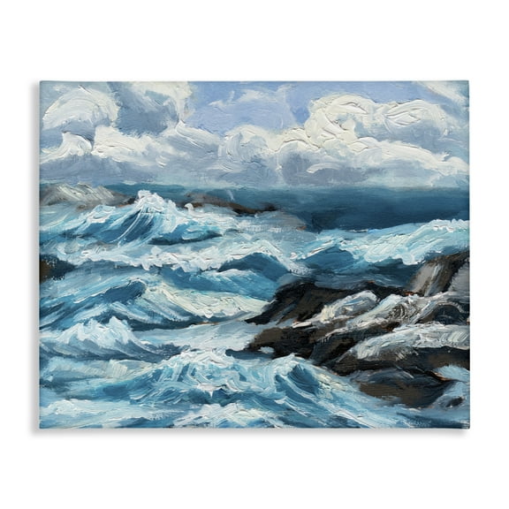 Stupell Industries Rough Sea Waves Splash Nautical & Beach Painting Wrapped Canvas Art Print Wall Art, 20 x 16