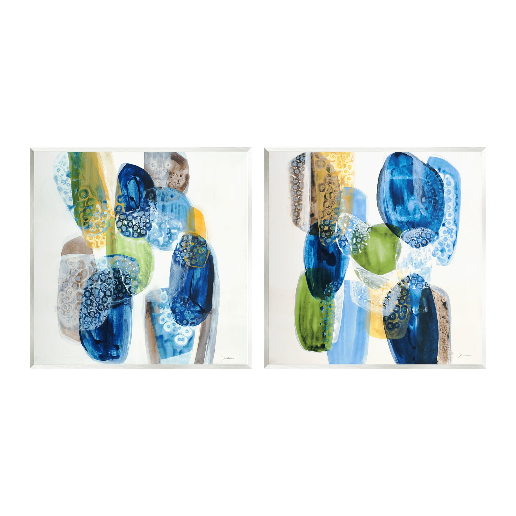 Stupell Industries Round Abstract Pebbled Shapes Layered Blue Tones Painting Unframed Art Print Wall Art, Set of 2, Design by Liz Jardine