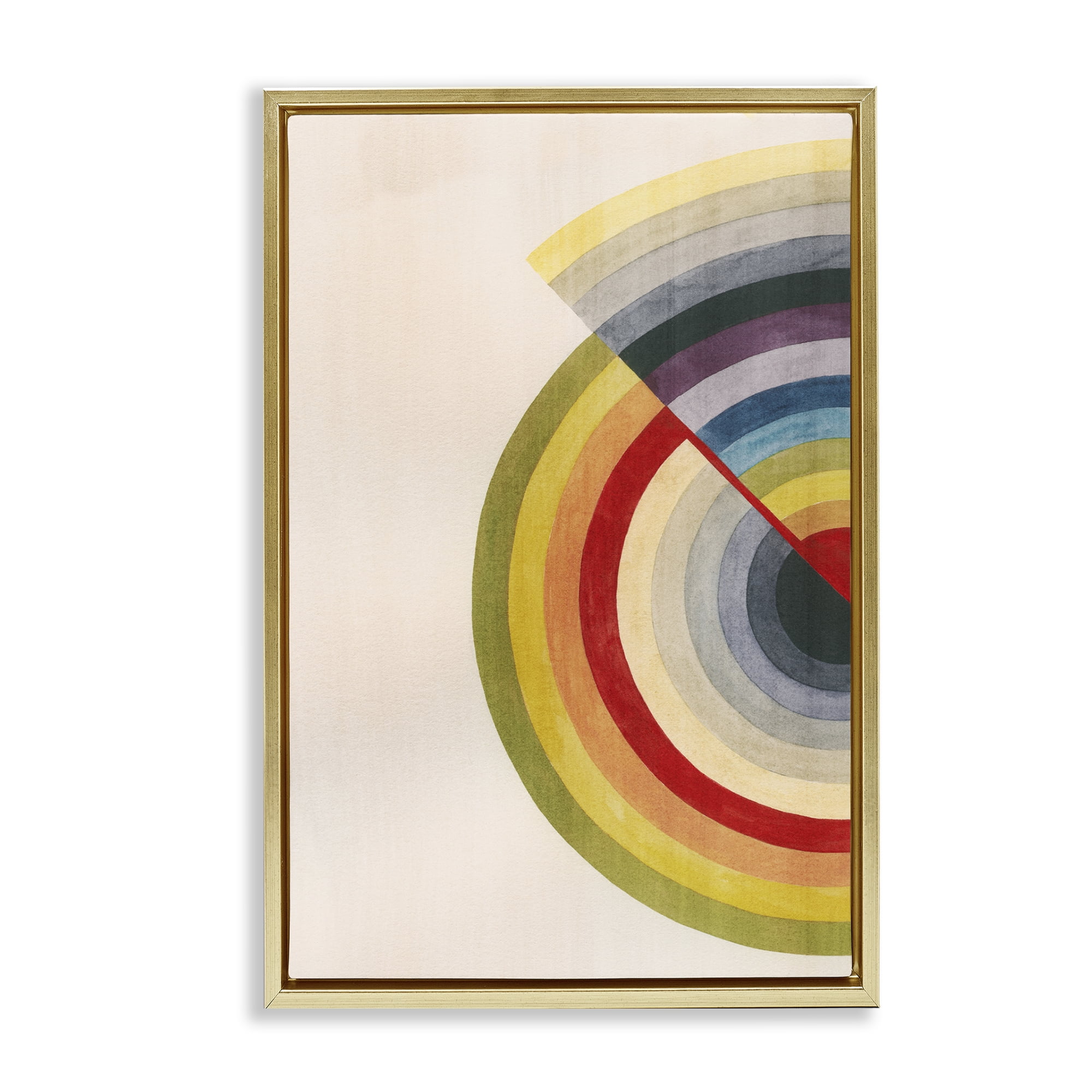Stupell Industries Round Alternating Stripes Abstract Painting Gold Floater Framed Canvas Art Print Wall Art, 21 x 31